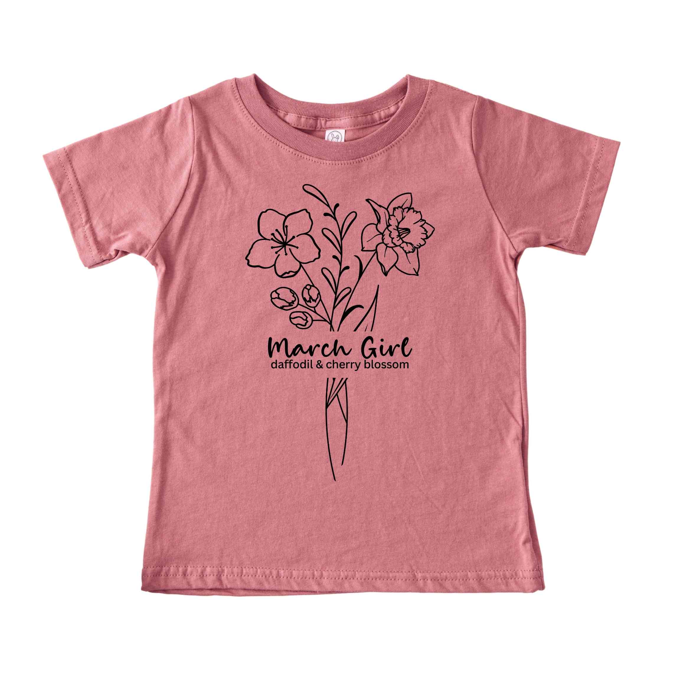 March Girl Birth Flowers (Line Art) Tee - Toddlers
