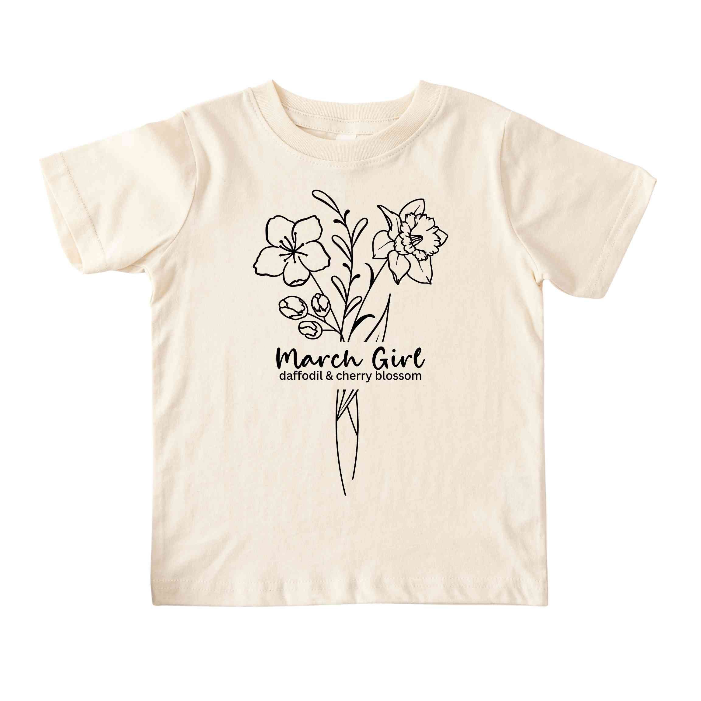 March Girl Birth Flowers (Line Art) Tee - Toddlers