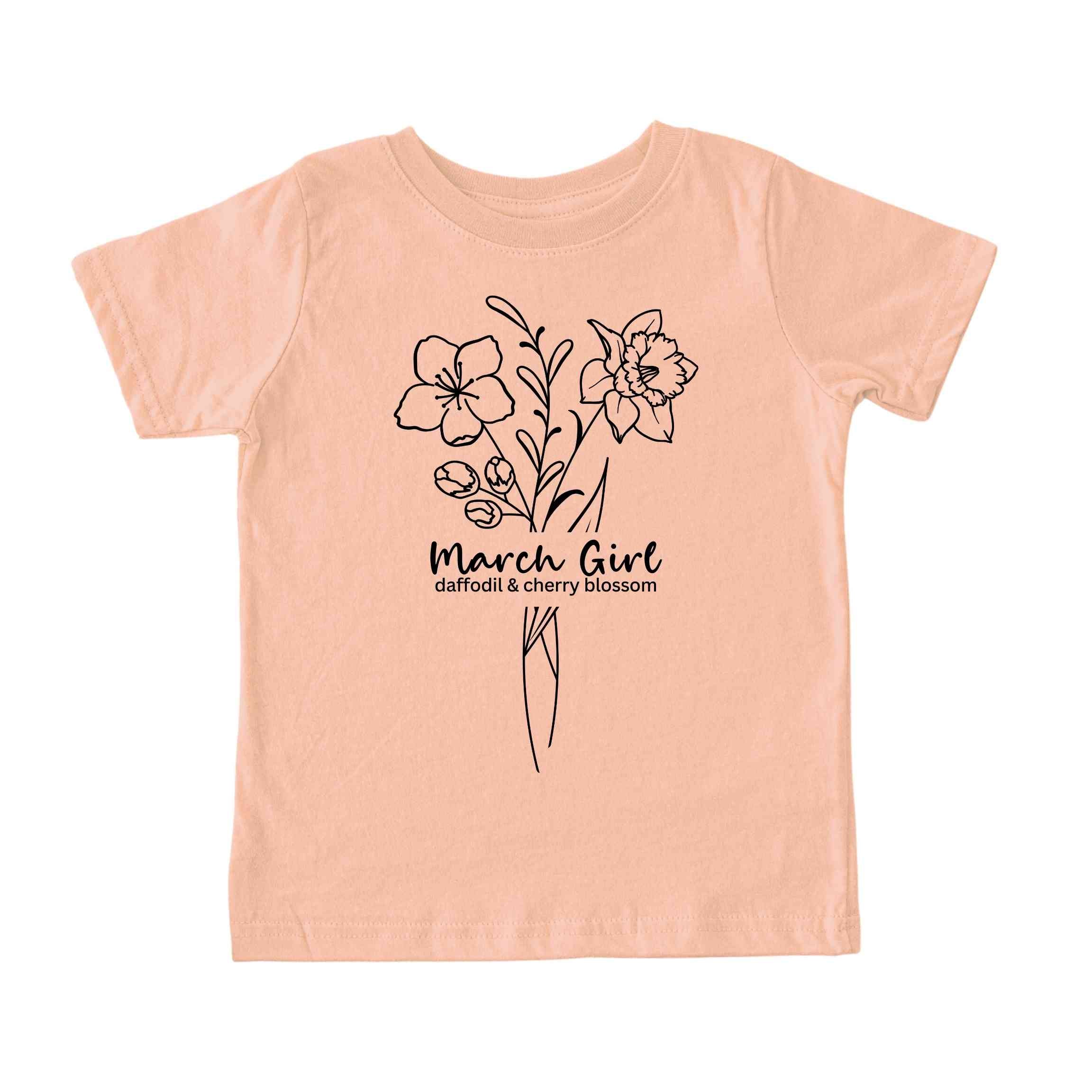 March Girl Birth Flowers (Line Art) Tee - Toddlers