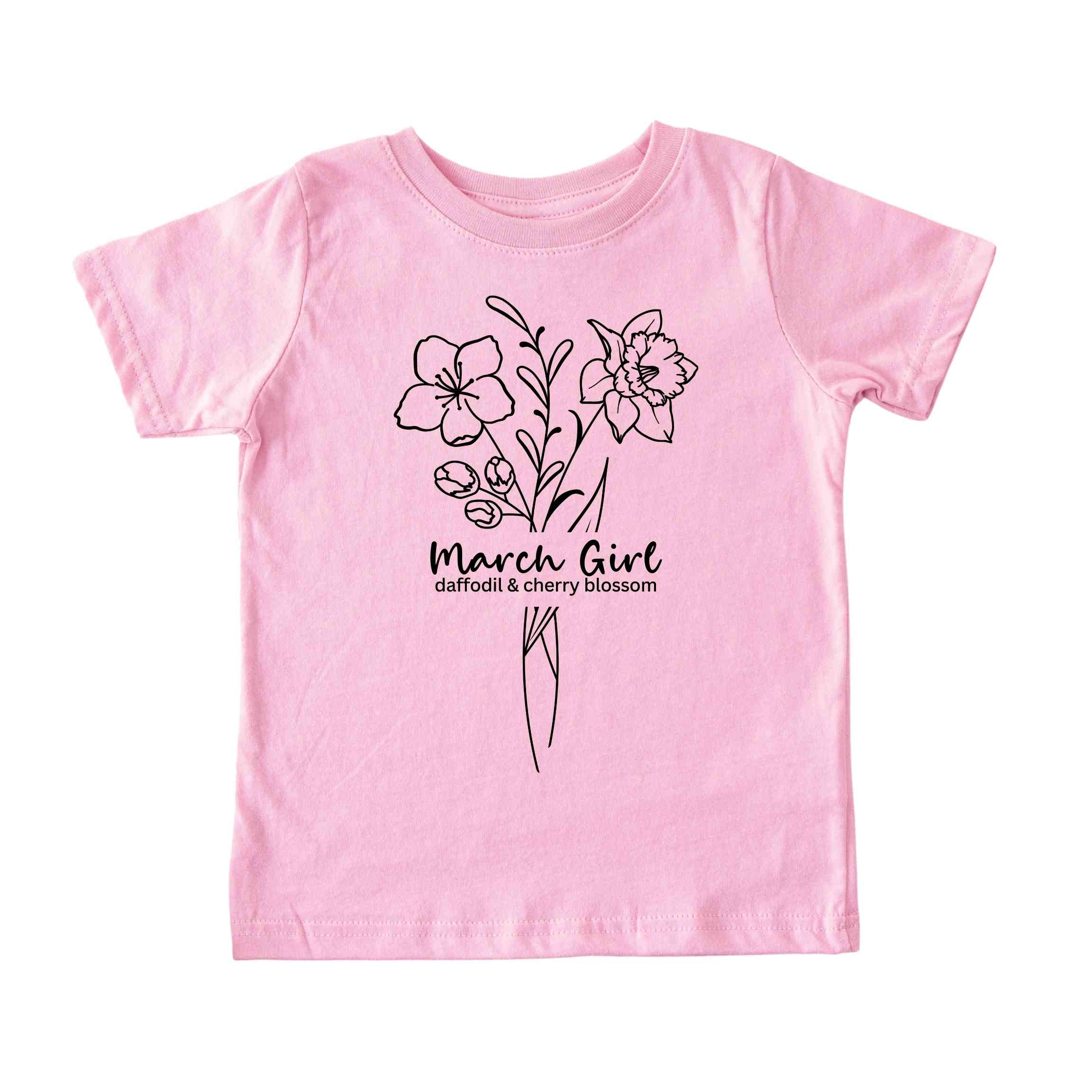 March Girl Birth Flowers (Line Art) Tee - Toddlers