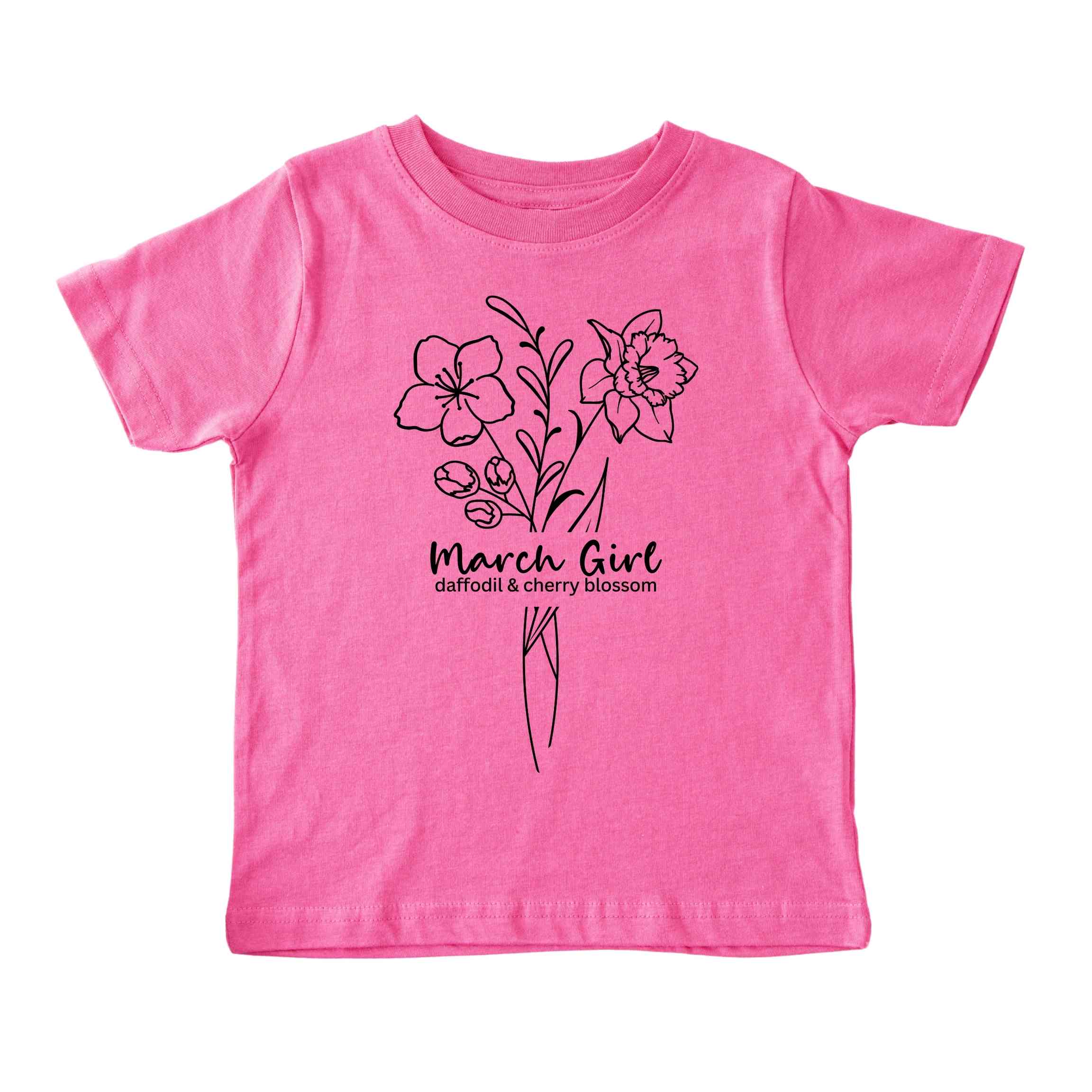 March Girl Birth Flowers (Line Art) Tee - Toddlers