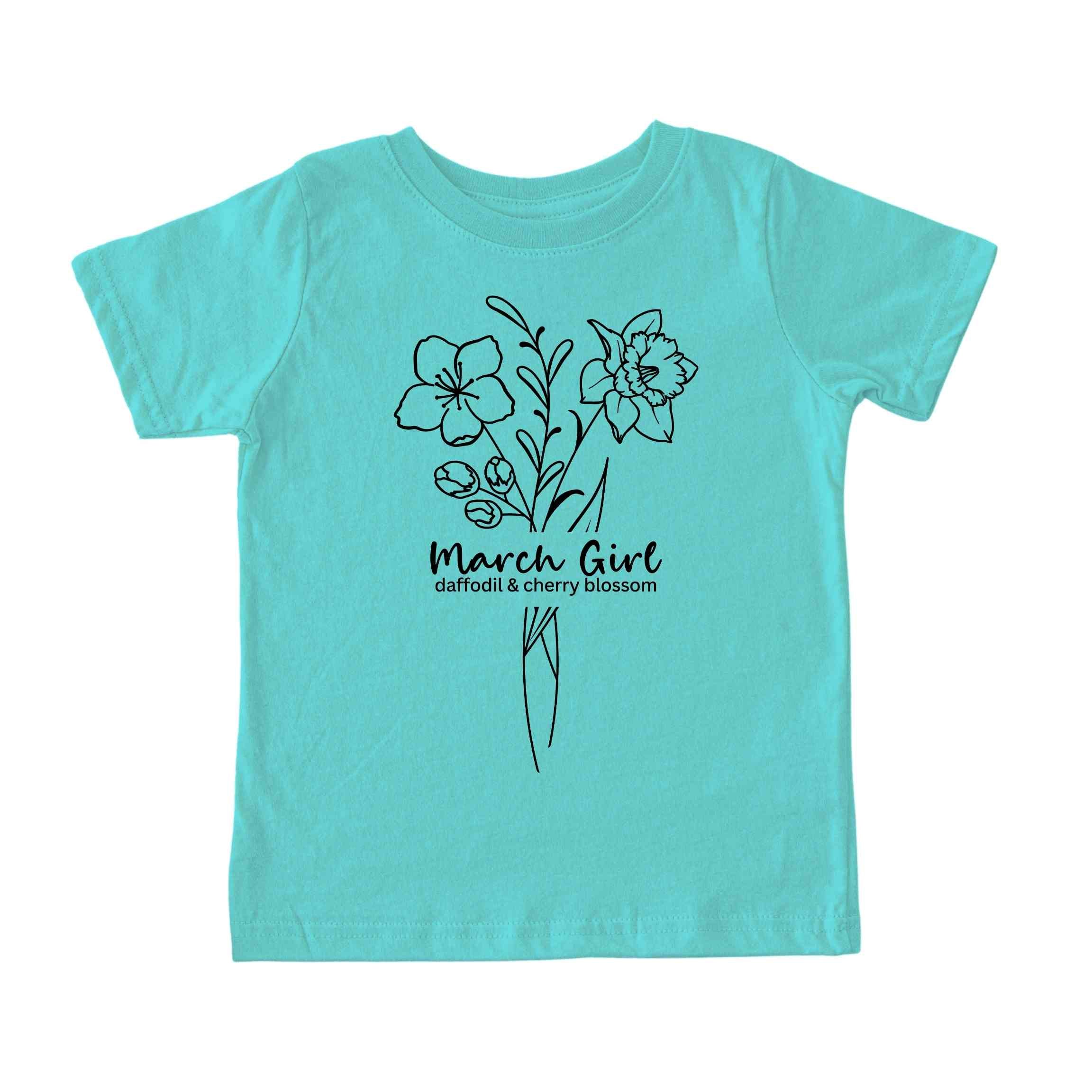 March Girl Birth Flowers (Line Art) Tee - Toddlers
