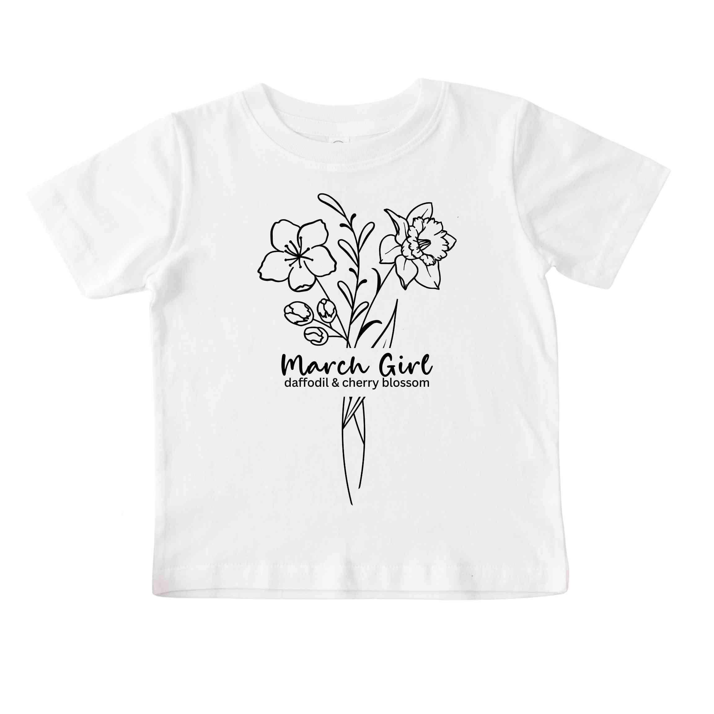 March Girl Birth Flowers (Line Art) Tee - Toddlers