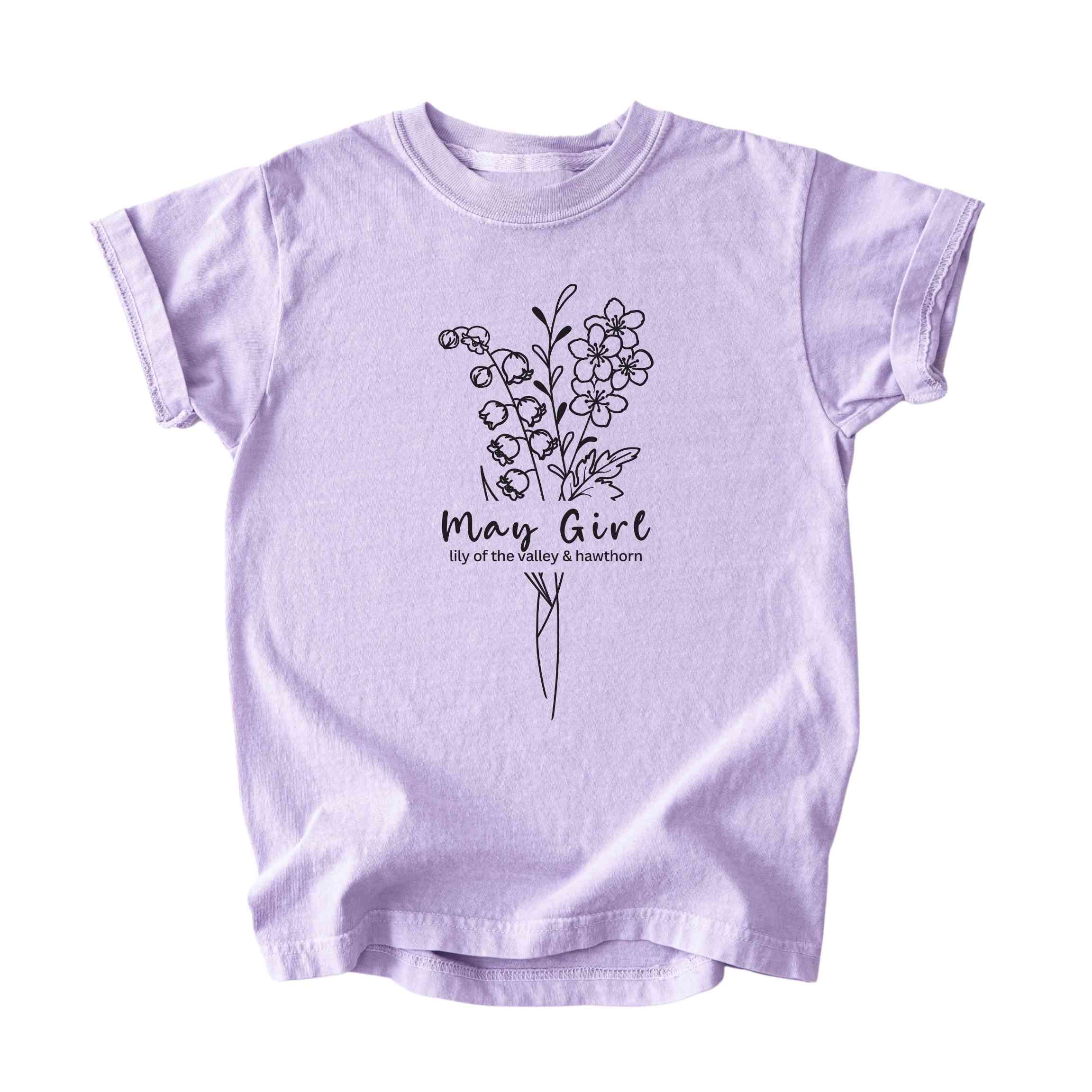 May Girl Birth Flowers (Line Art) Tee - Kids
