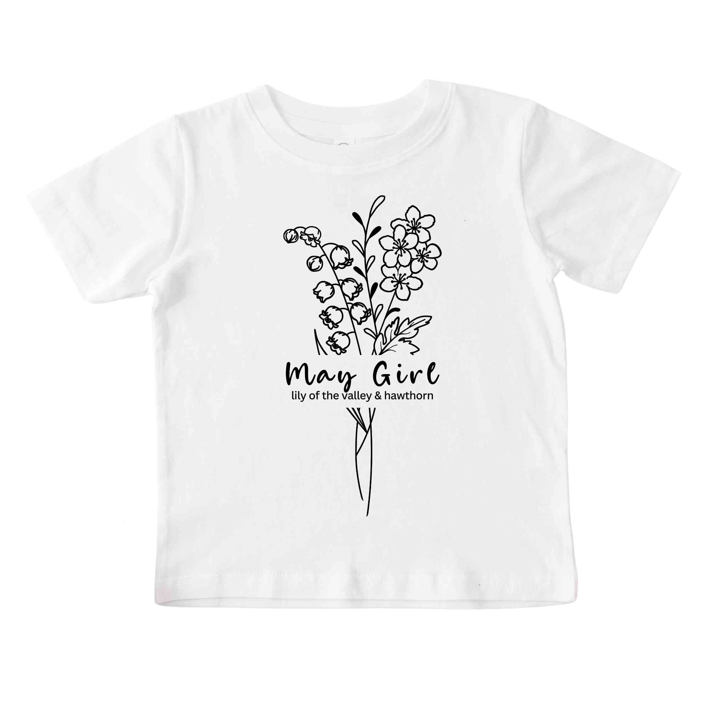 May Girl Birth Flowers (Line Art) Tee - Toddlers