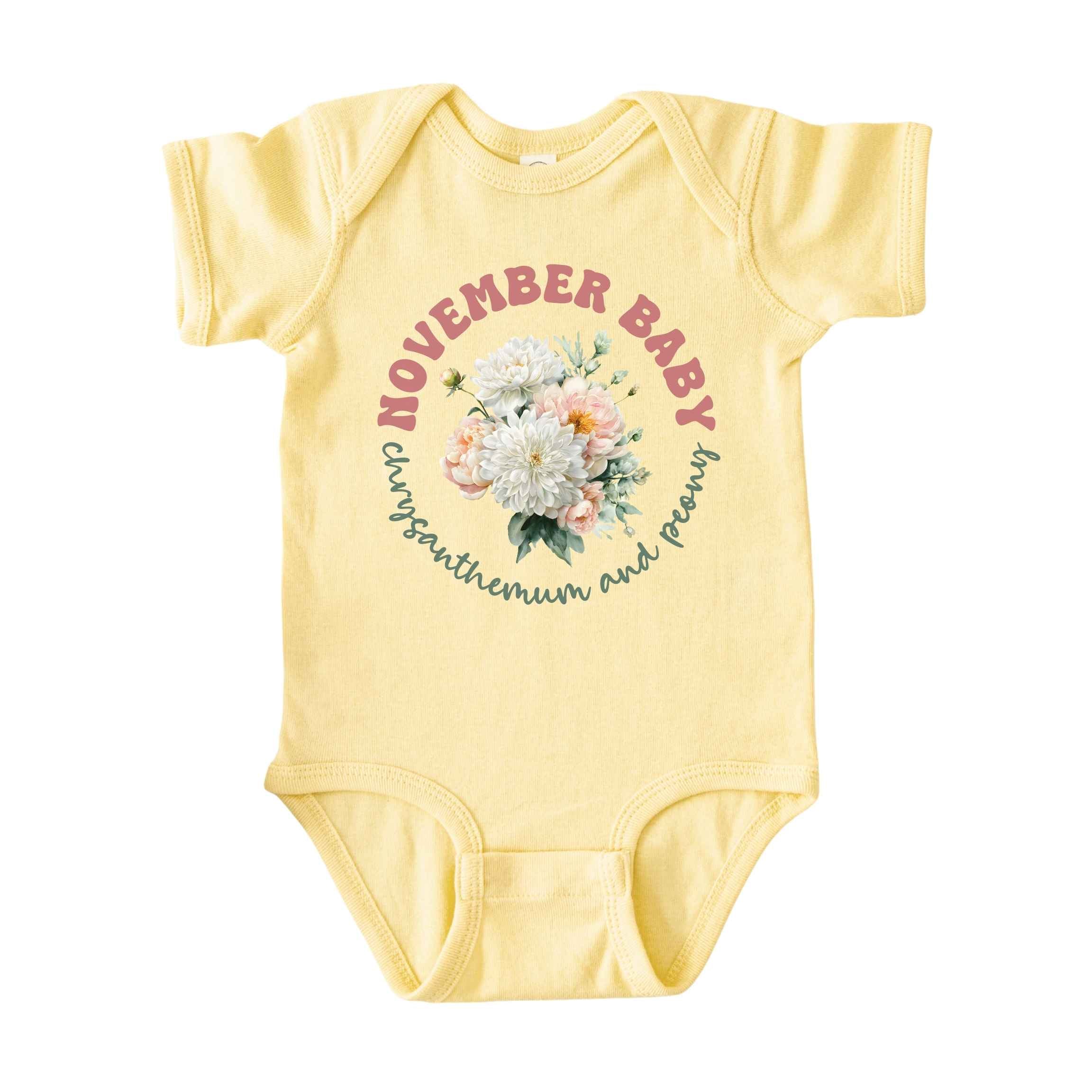 November Baby Birth Flowers (Circle) Bodysuit