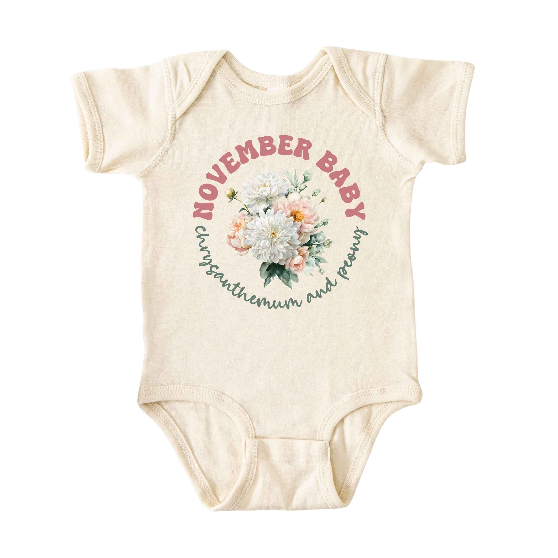 November Baby Birth Flowers (Circle) Bodysuit