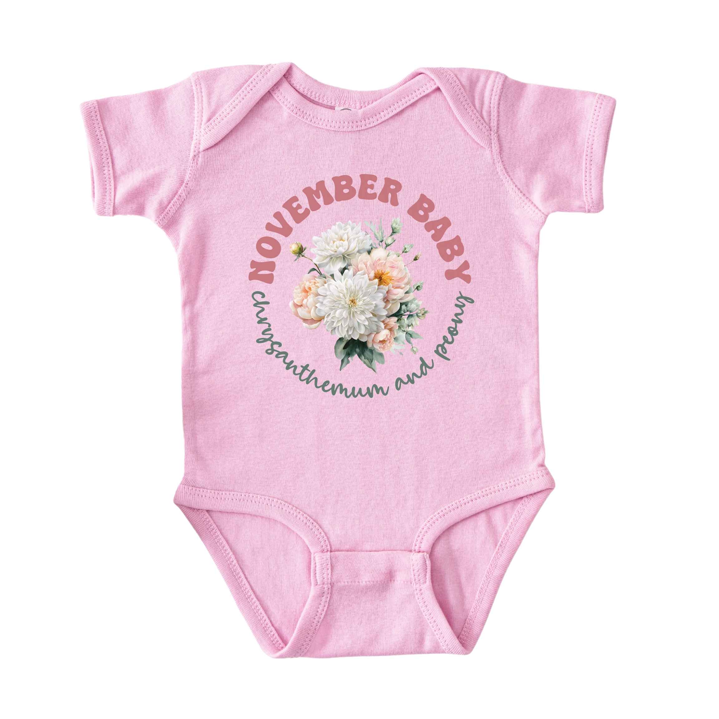 November Baby Birth Flowers (Circle) Bodysuit