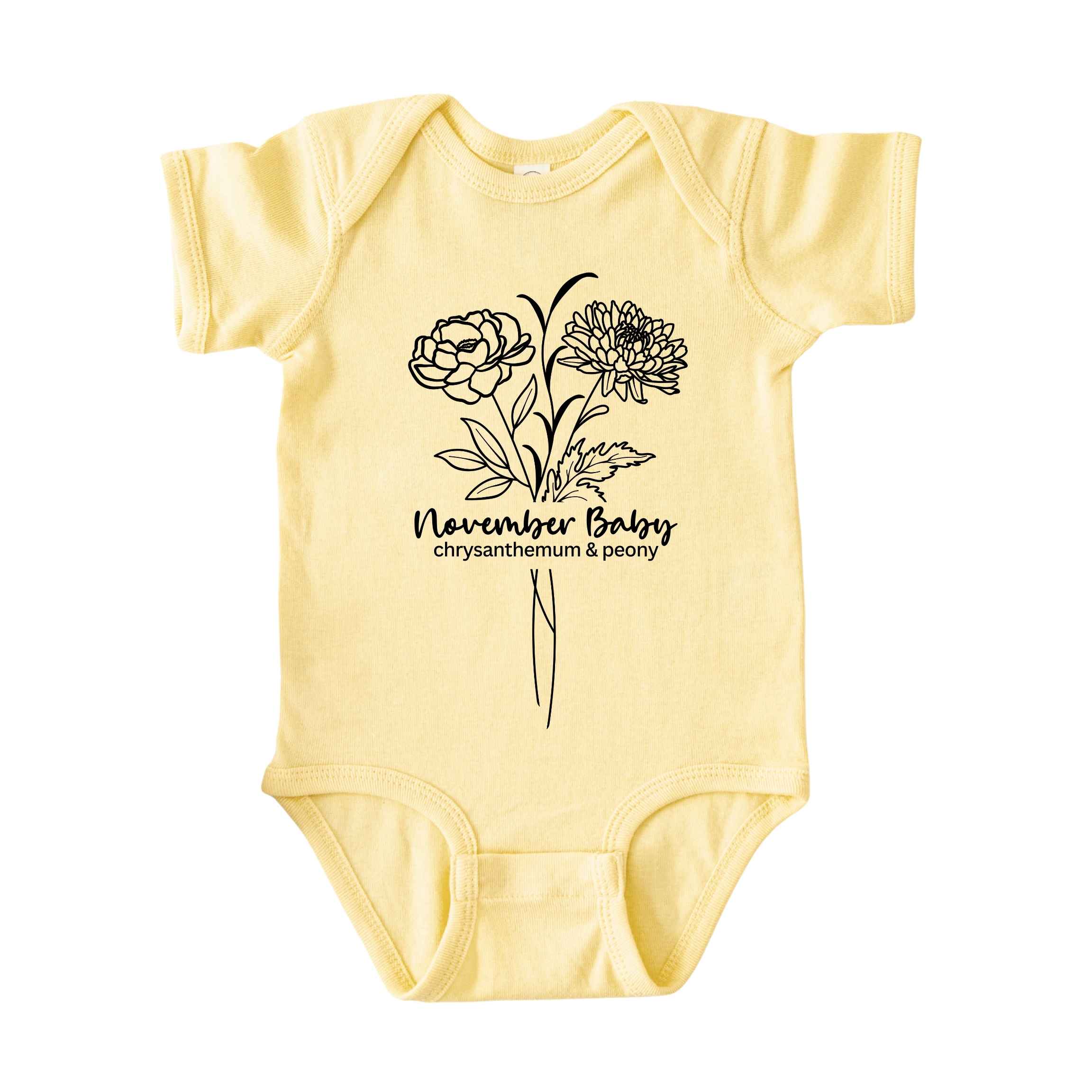 November Baby Birth Flowers (Line Art) Bodysuit