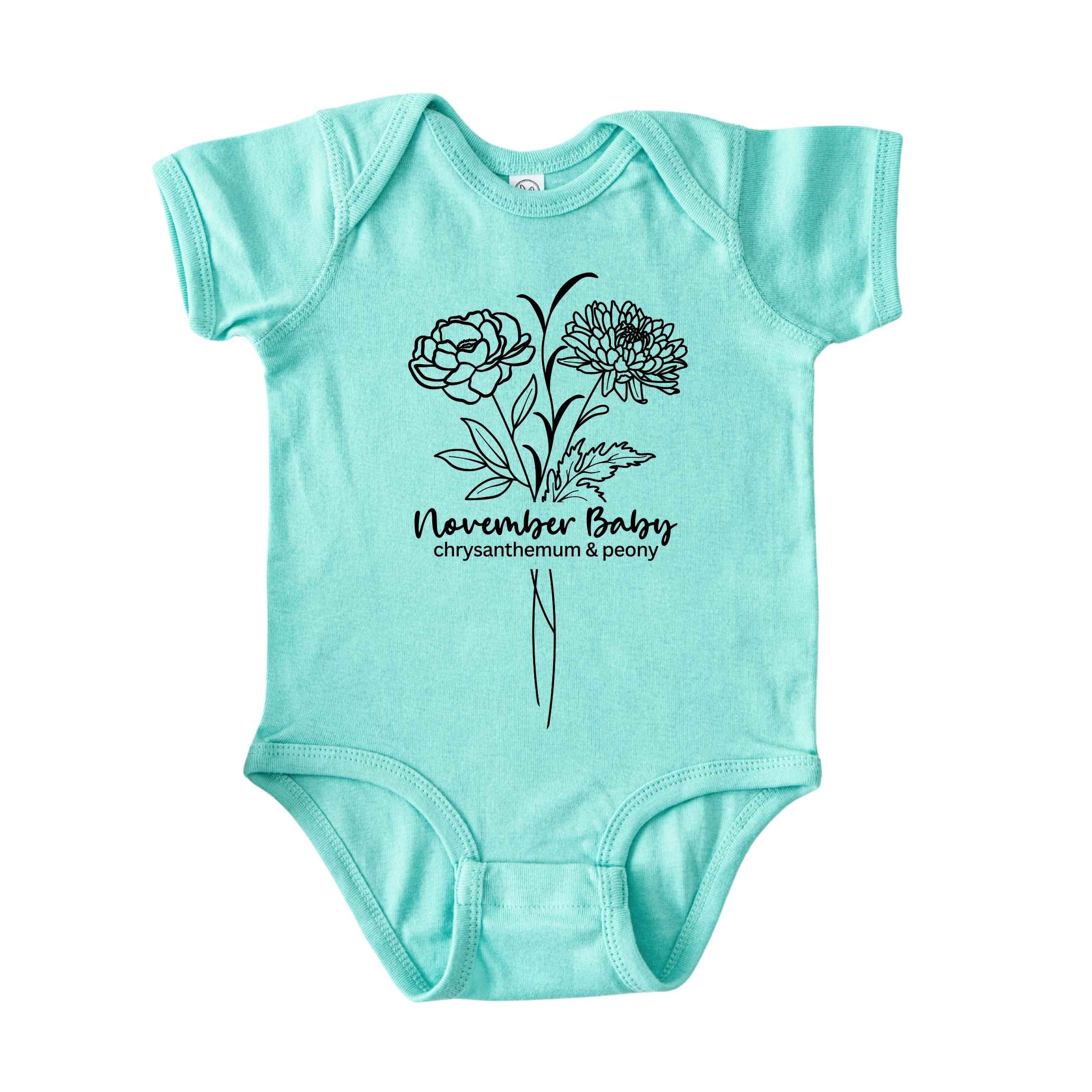 November Baby Birth Flowers (Line Art) Bodysuit