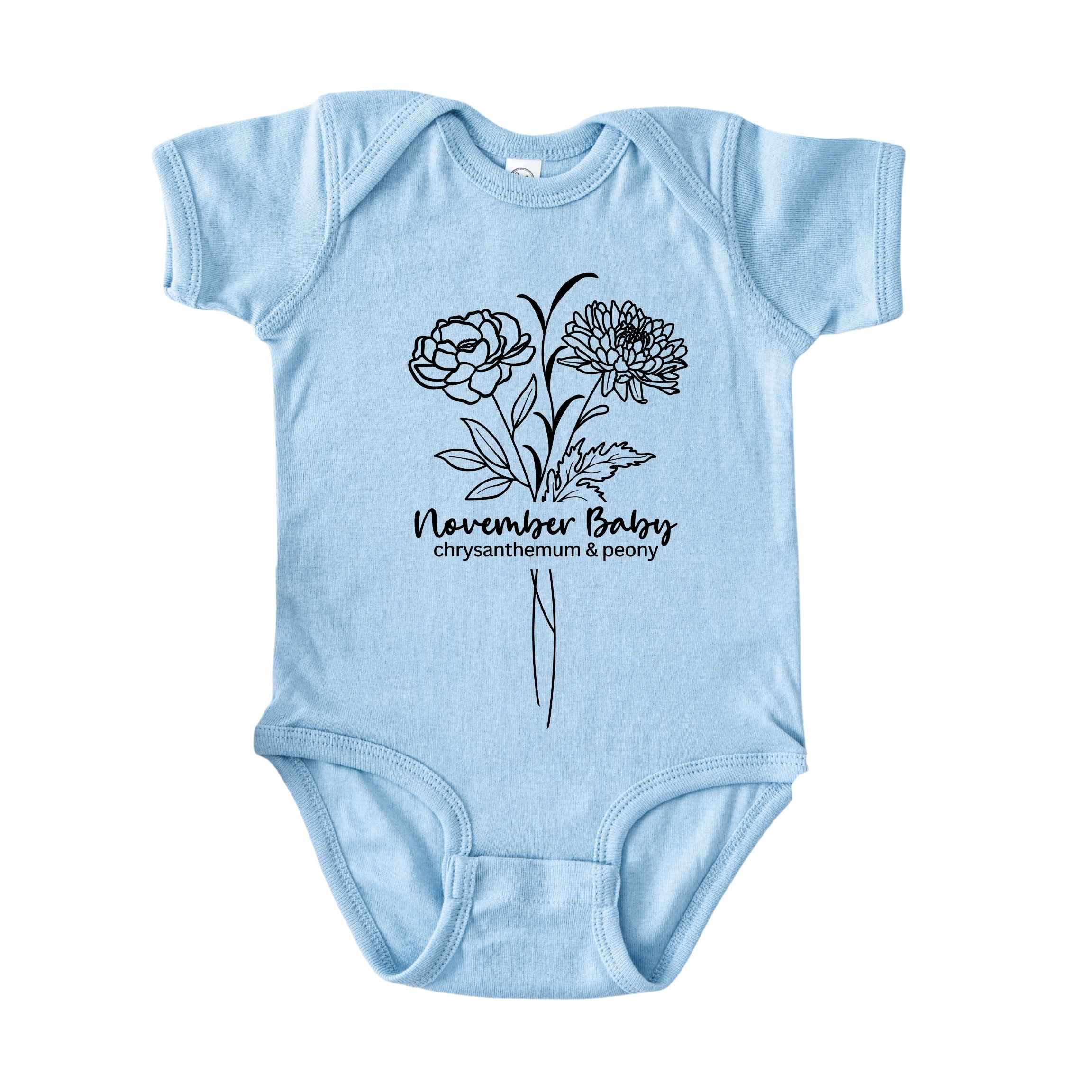 November Baby Birth Flowers (Line Art) Bodysuit