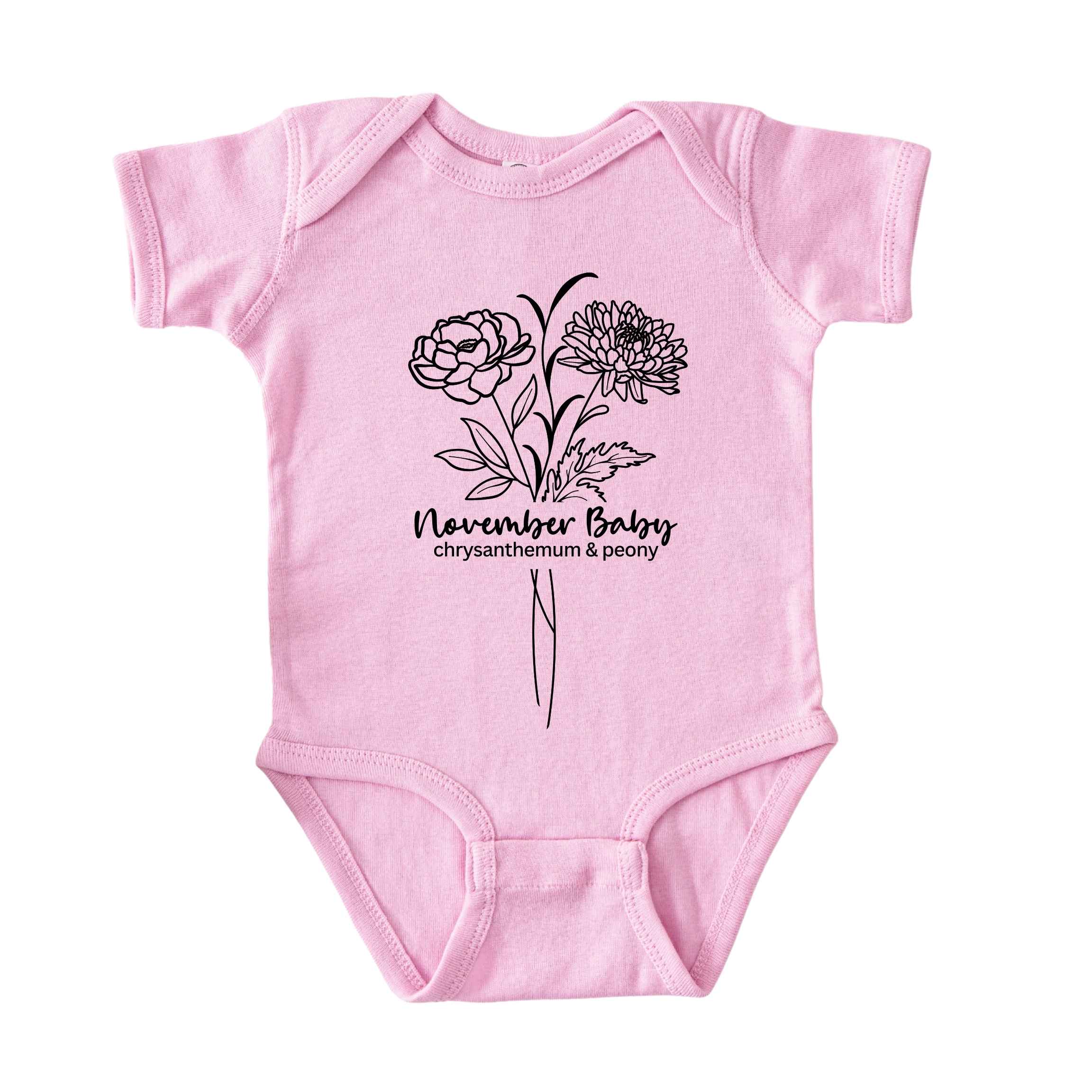 November Baby Birth Flowers (Line Art) Bodysuit