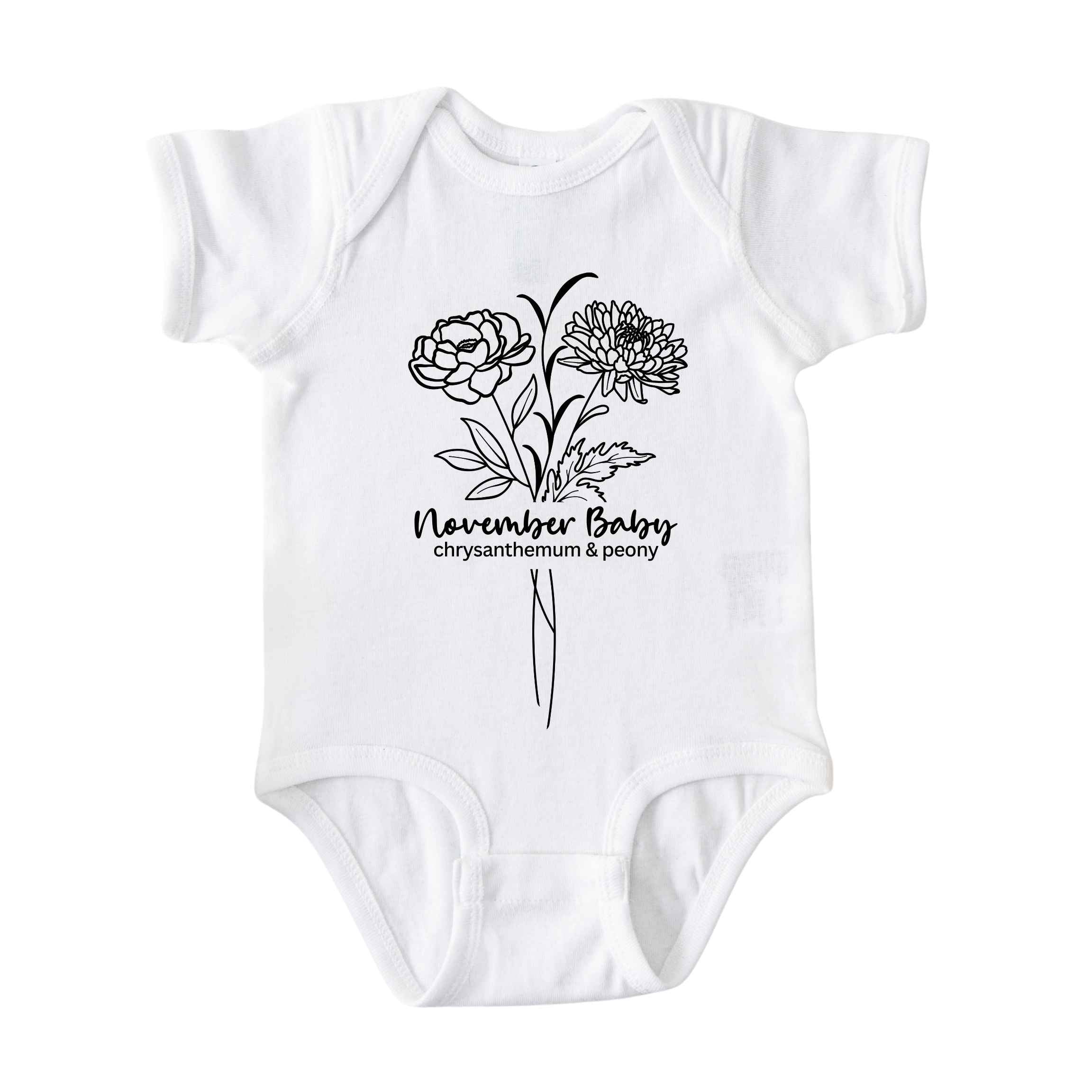 November Baby Birth Flowers (Line Art) Bodysuit
