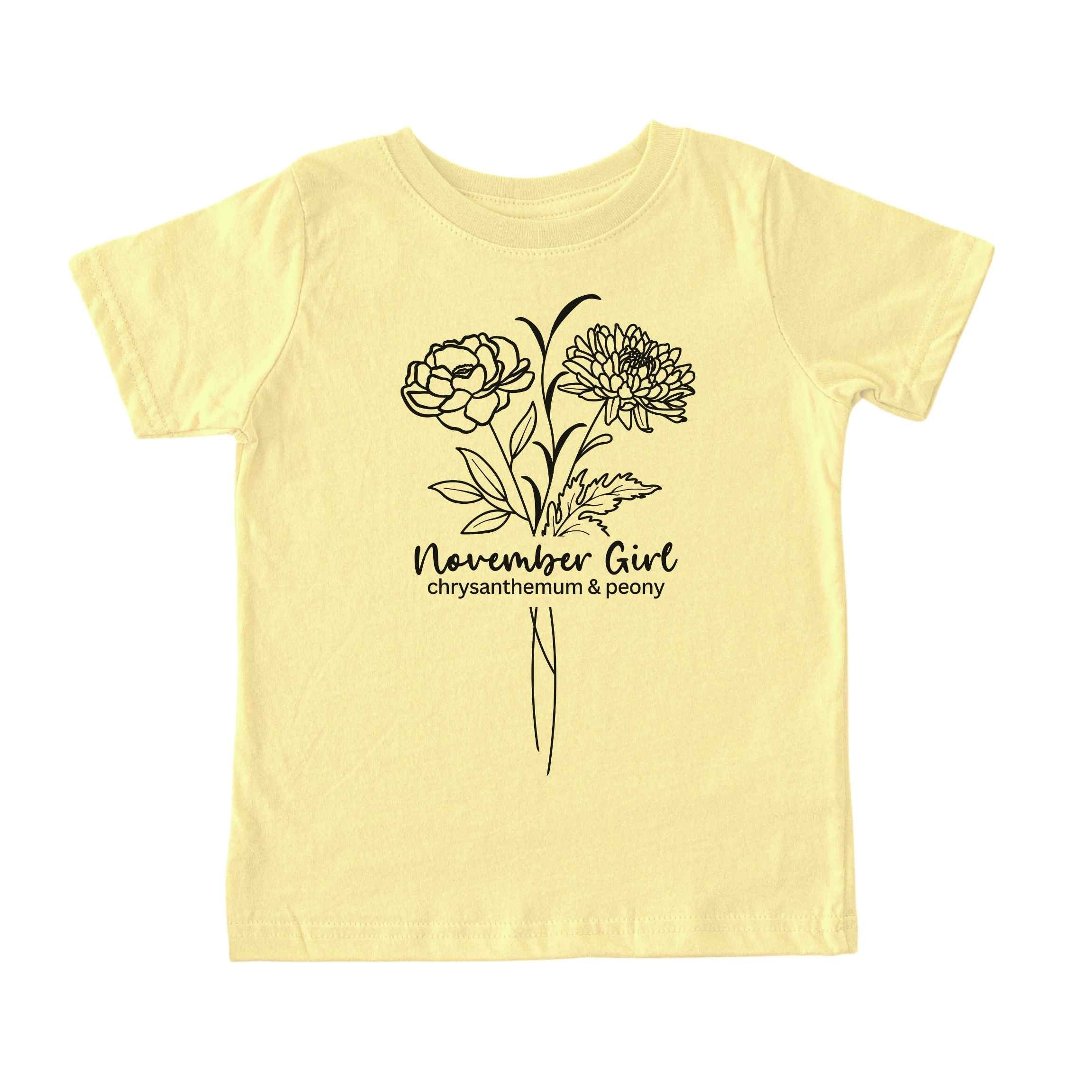 November Girl Birth Flowers (Line Art) Tee - Toddlers