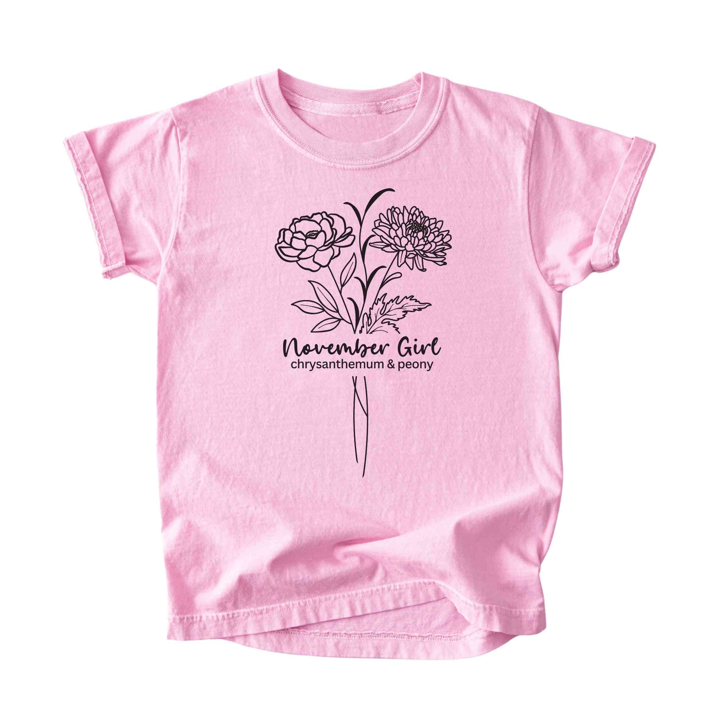 November Girl Birth Flowers (Line Art) Tee - Kids