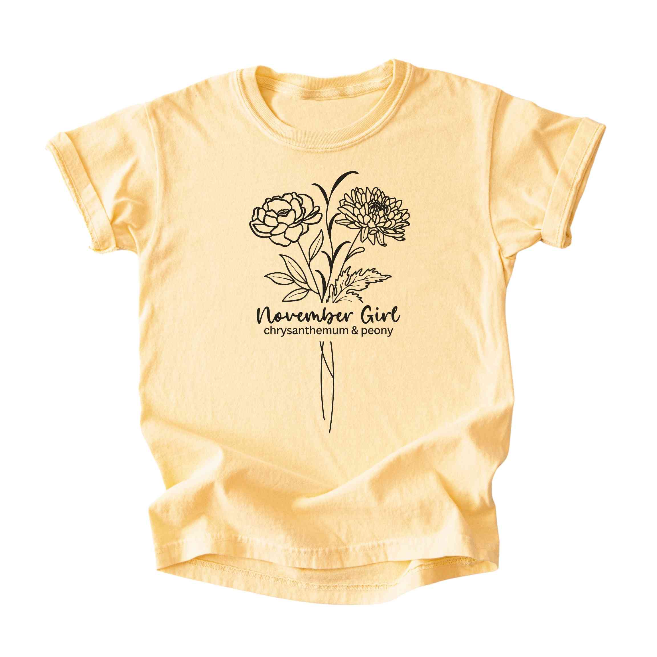 November Girl Birth Flowers (Line Art) Tee - Kids