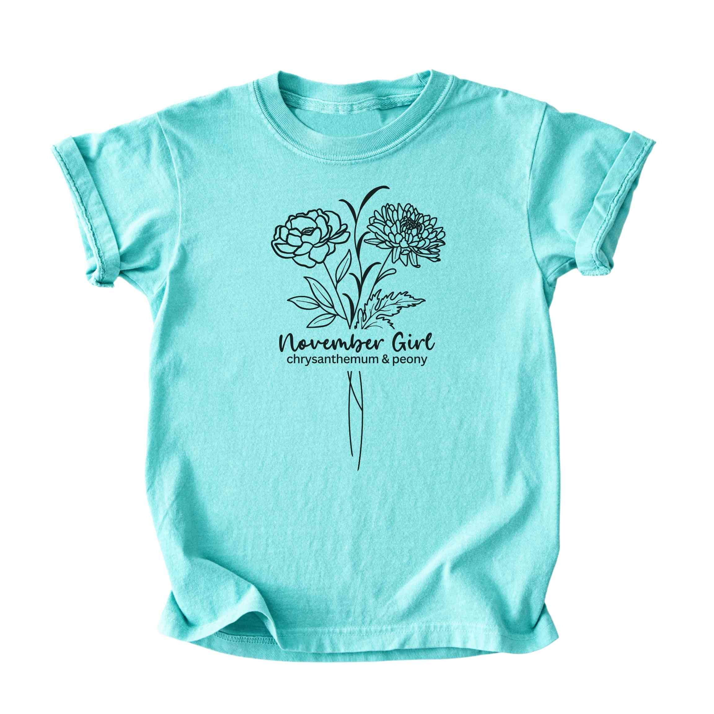 November Girl Birth Flowers (Line Art) Tee - Kids