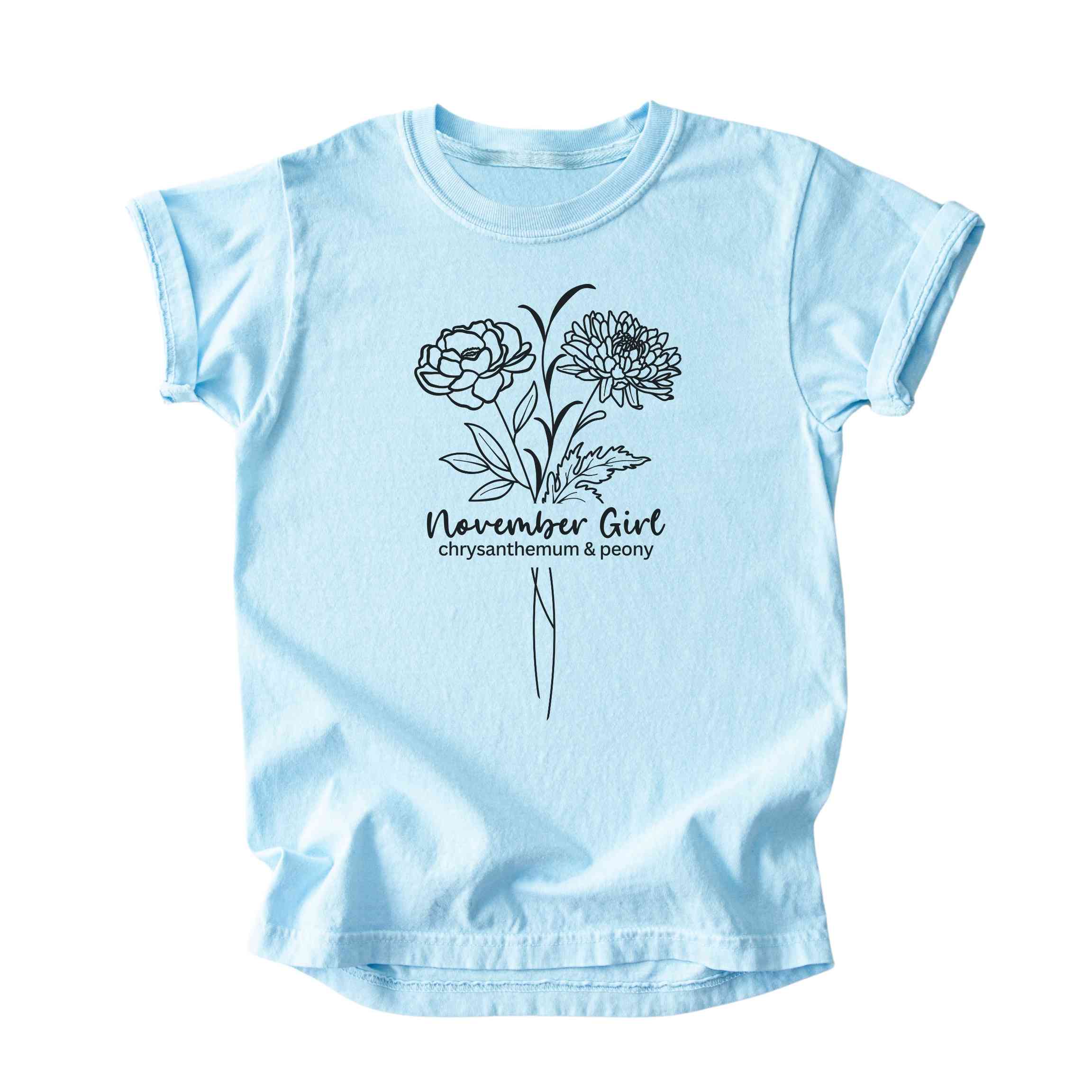 November Girl Birth Flowers (Line Art) Tee - Kids