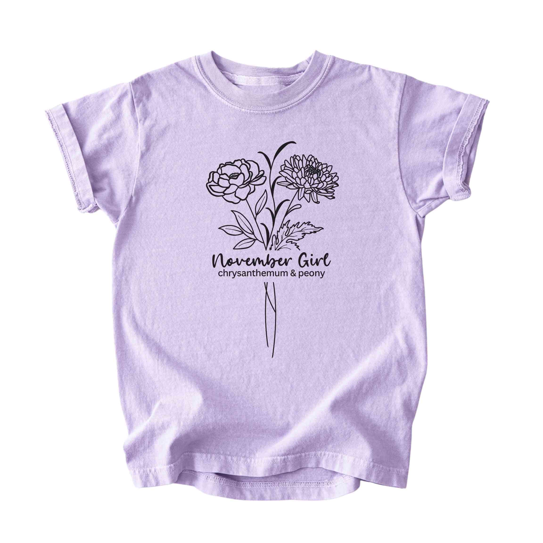 November Girl Birth Flowers (Line Art) Tee - Kids
