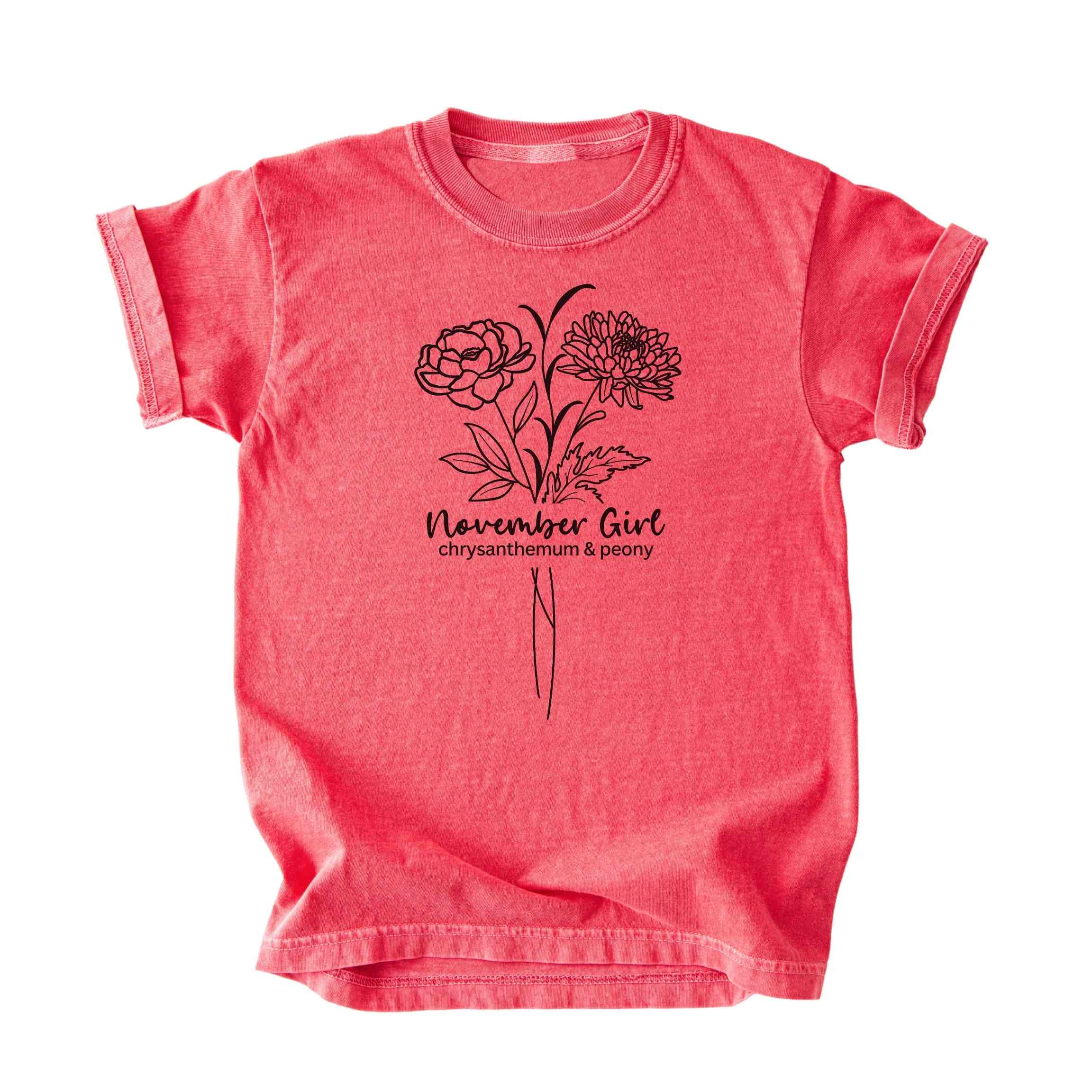 November Girl Birth Flowers (Line Art) Tee - Kids