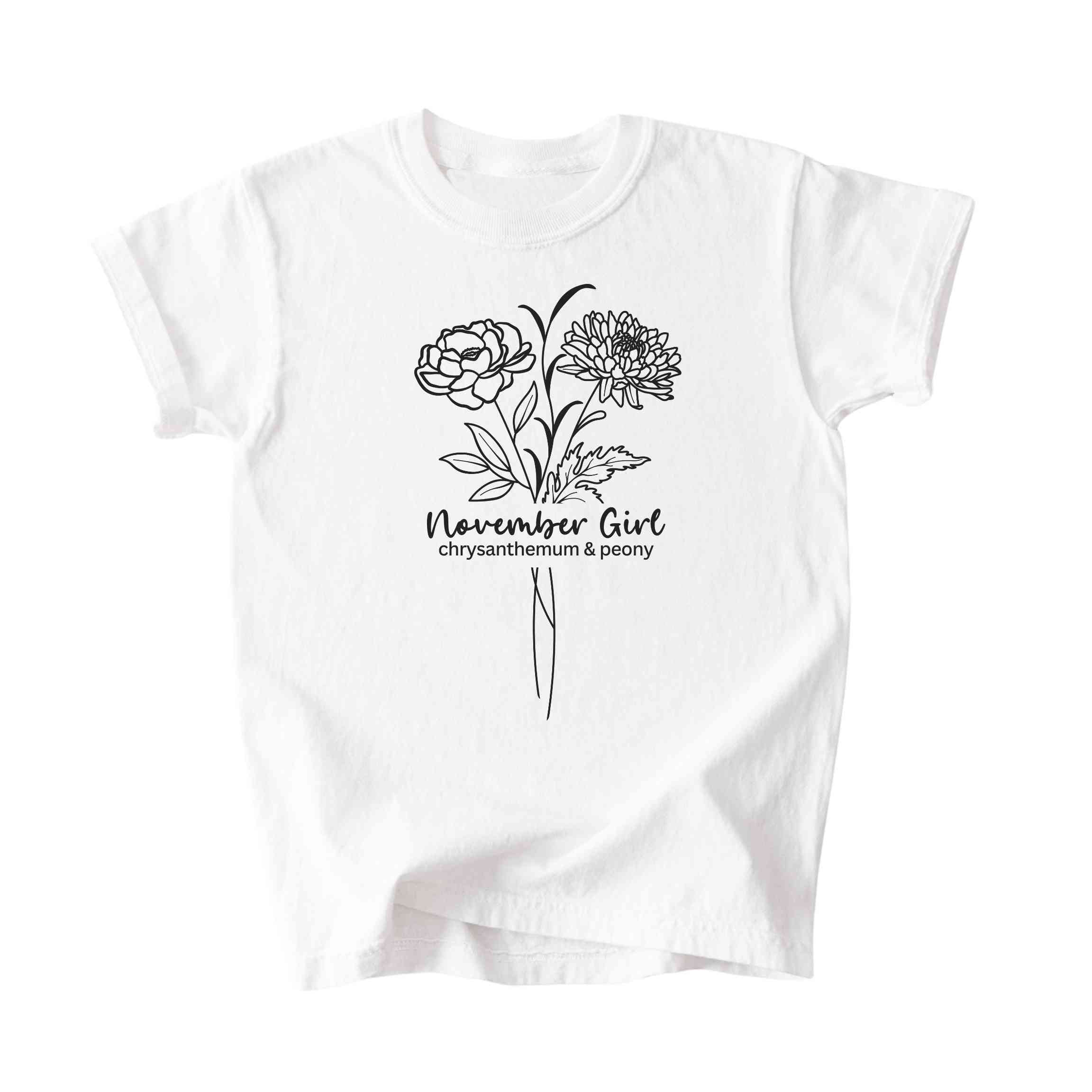 November Girl Birth Flowers (Line Art) Tee - Kids