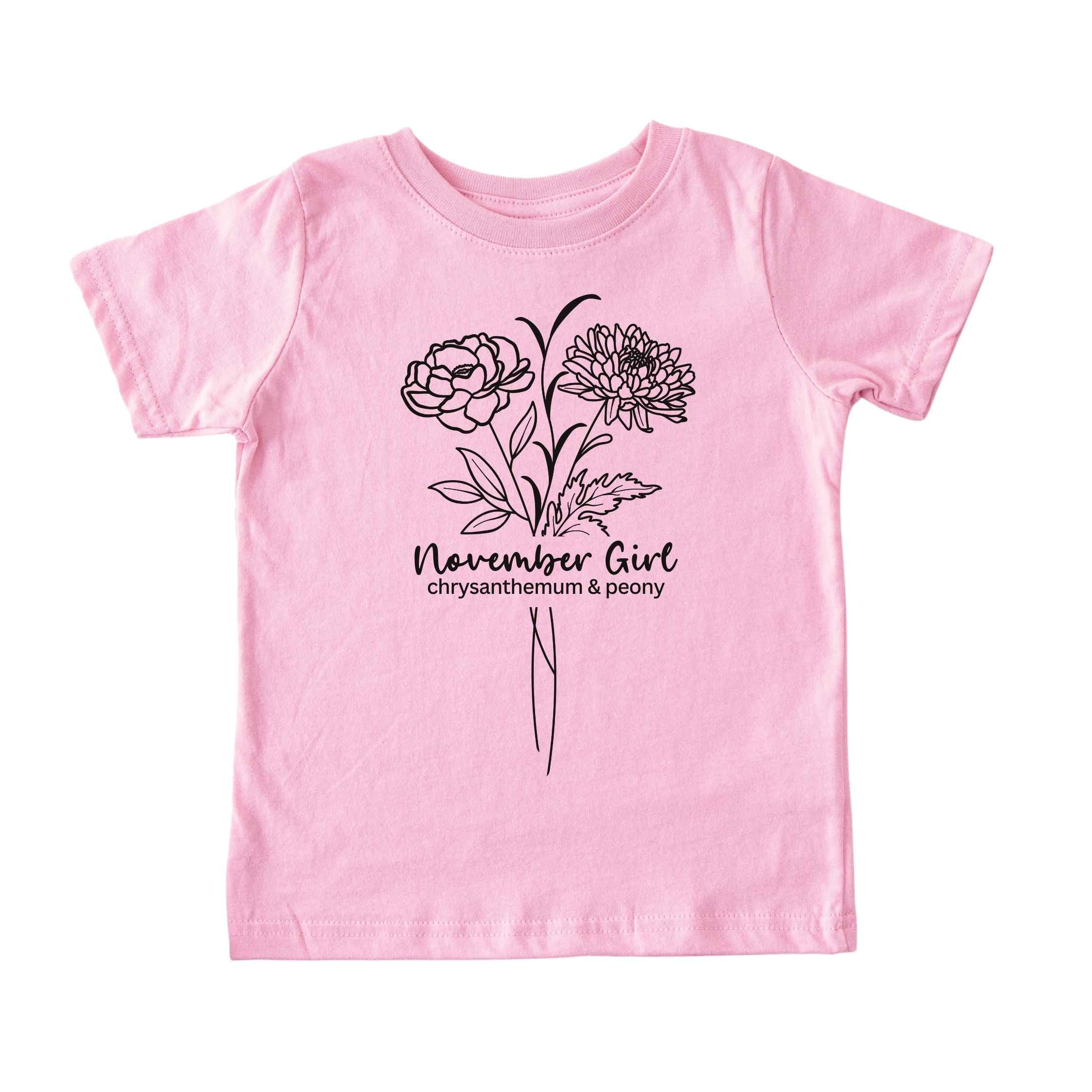 November Girl Birth Flowers (Line Art) Tee - Toddlers