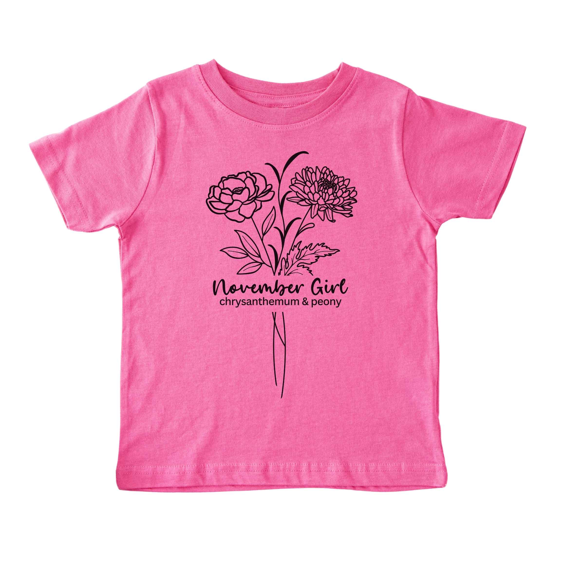 November Girl Birth Flowers (Line Art) Tee - Toddlers