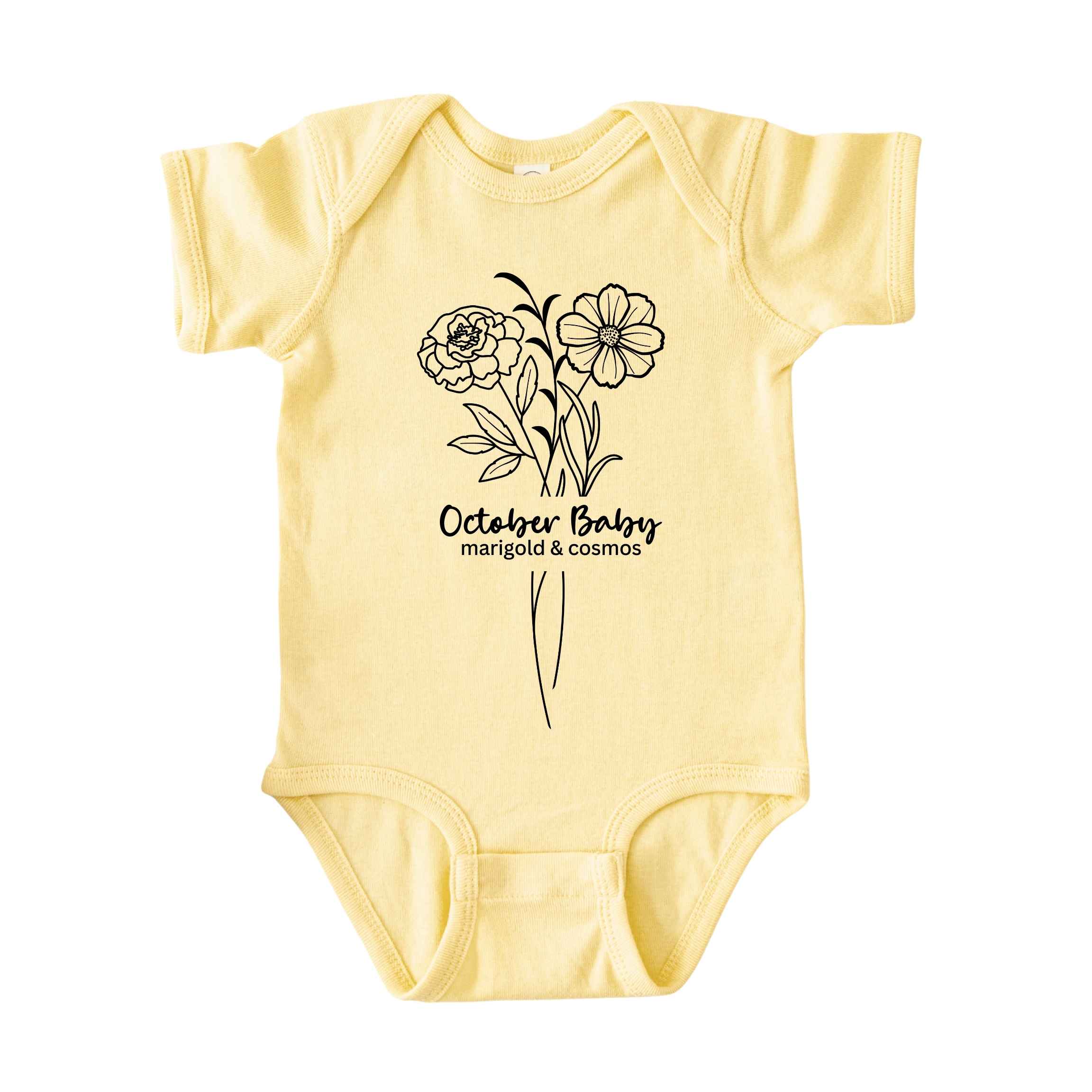 October Baby Birth Flowers (Line Art) Bodysuit