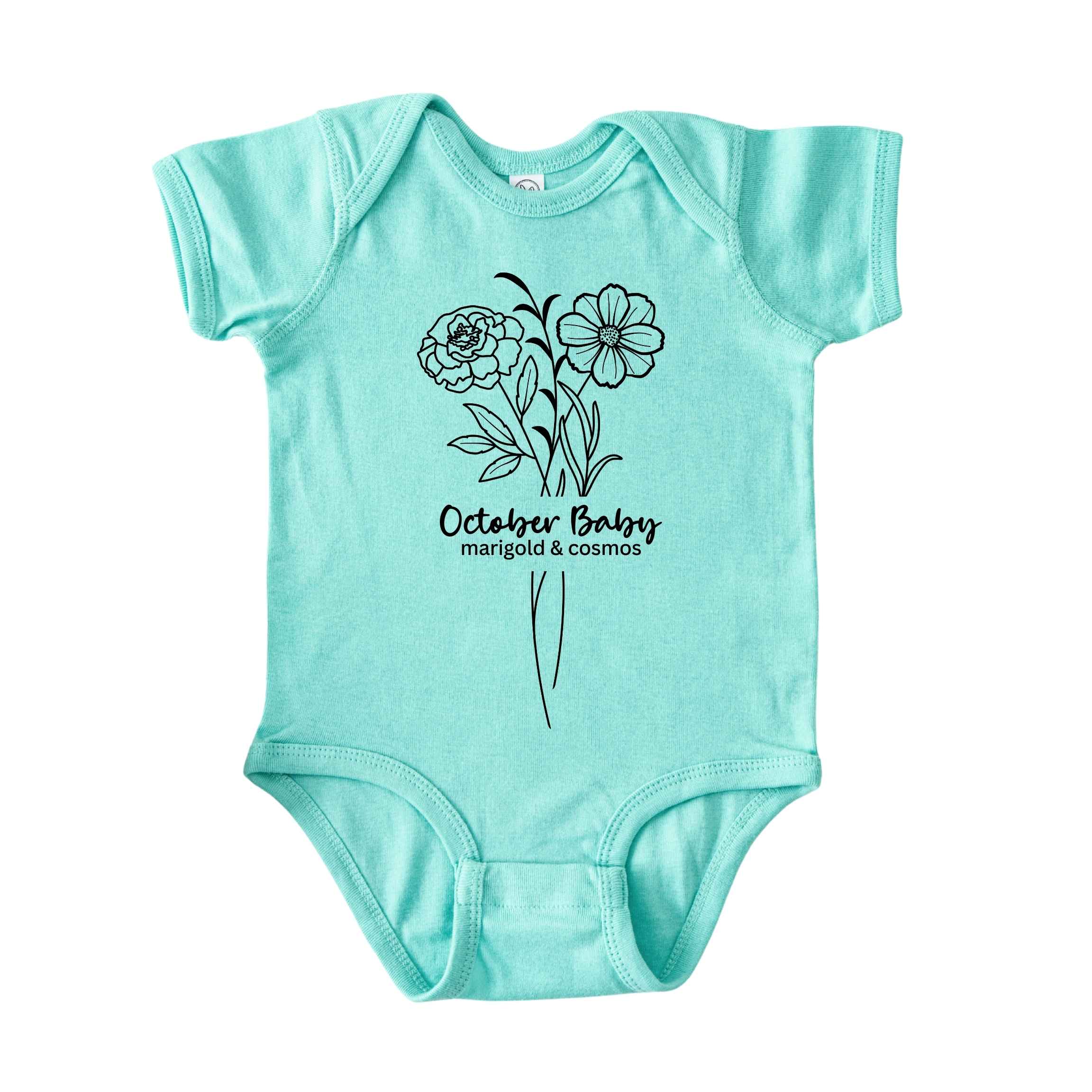 October Baby Birth Flowers (Line Art) Bodysuit