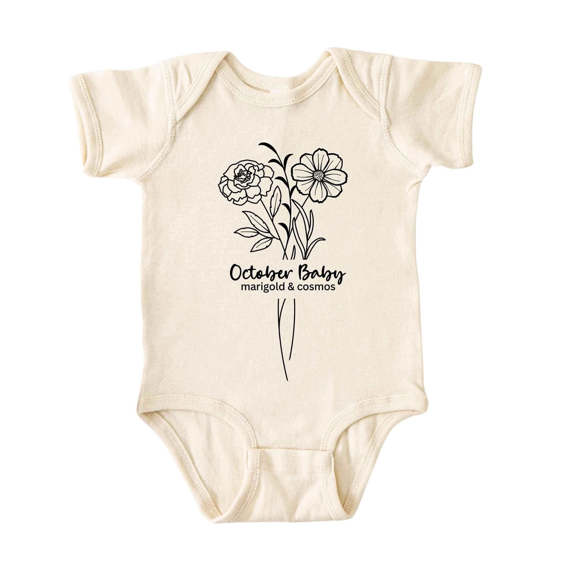 October Baby Birth Flowers (Line Art) Bodysuit