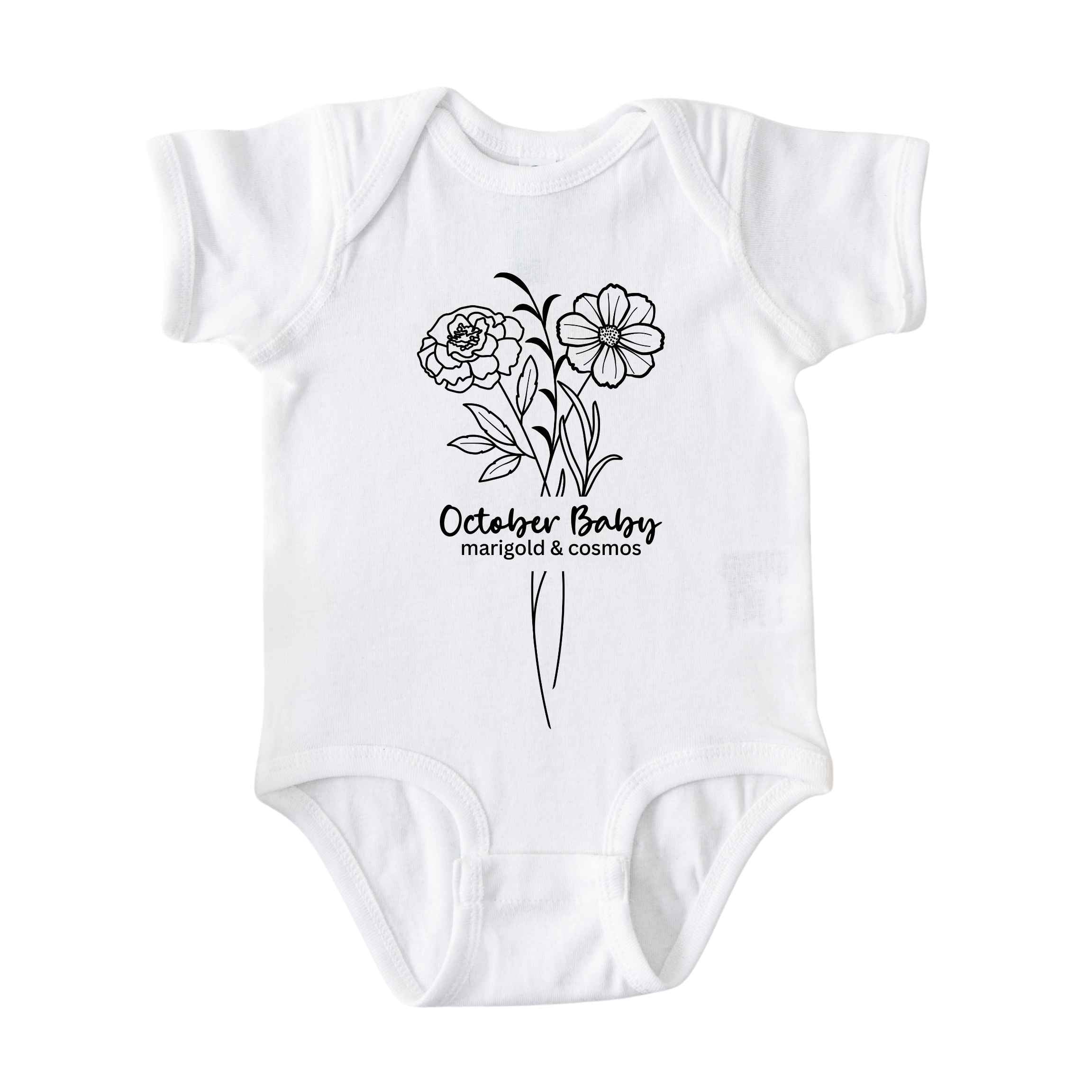 October Baby Birth Flowers (Line Art) Bodysuit