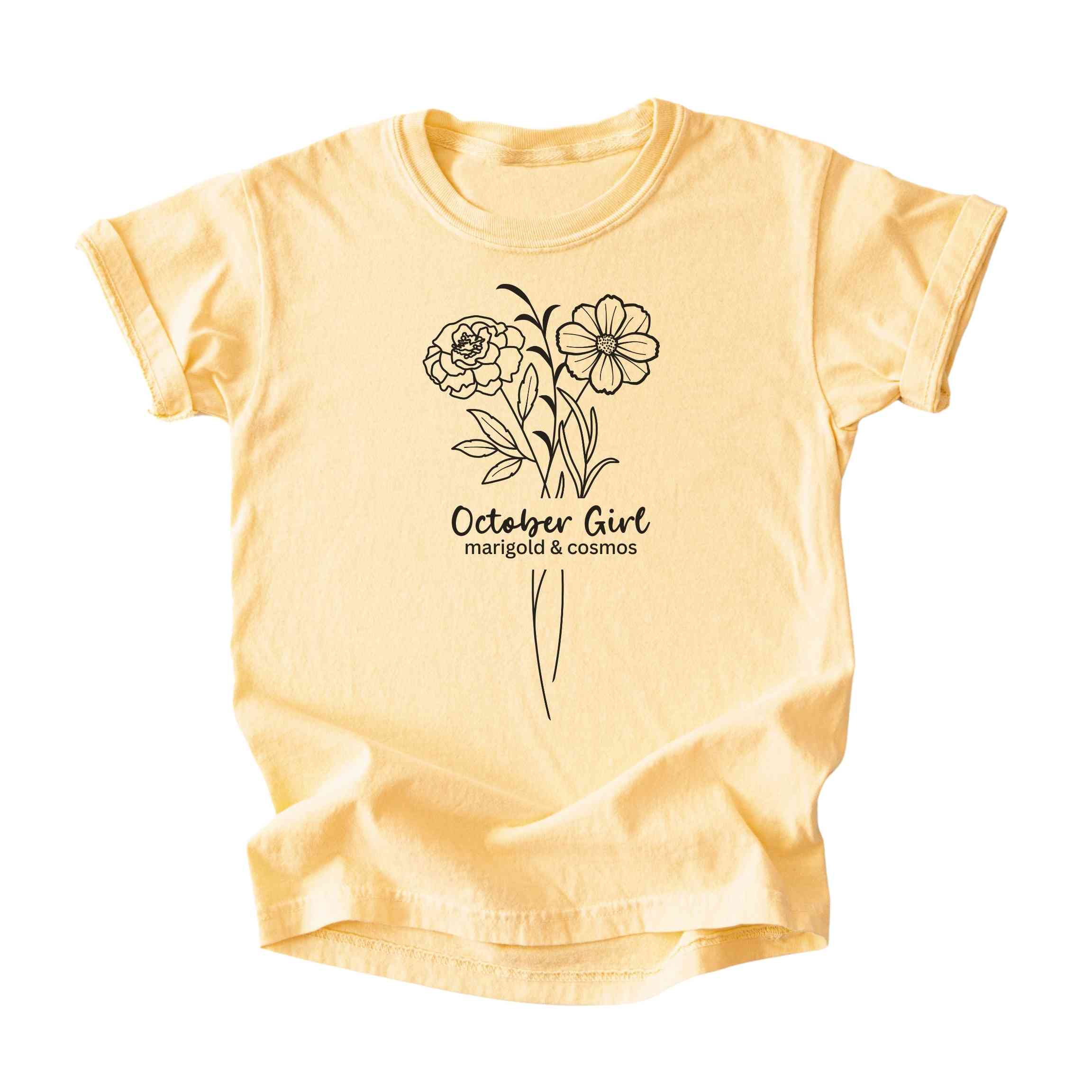 October Girl Birth Flowers (Line Art) Tee - Kids