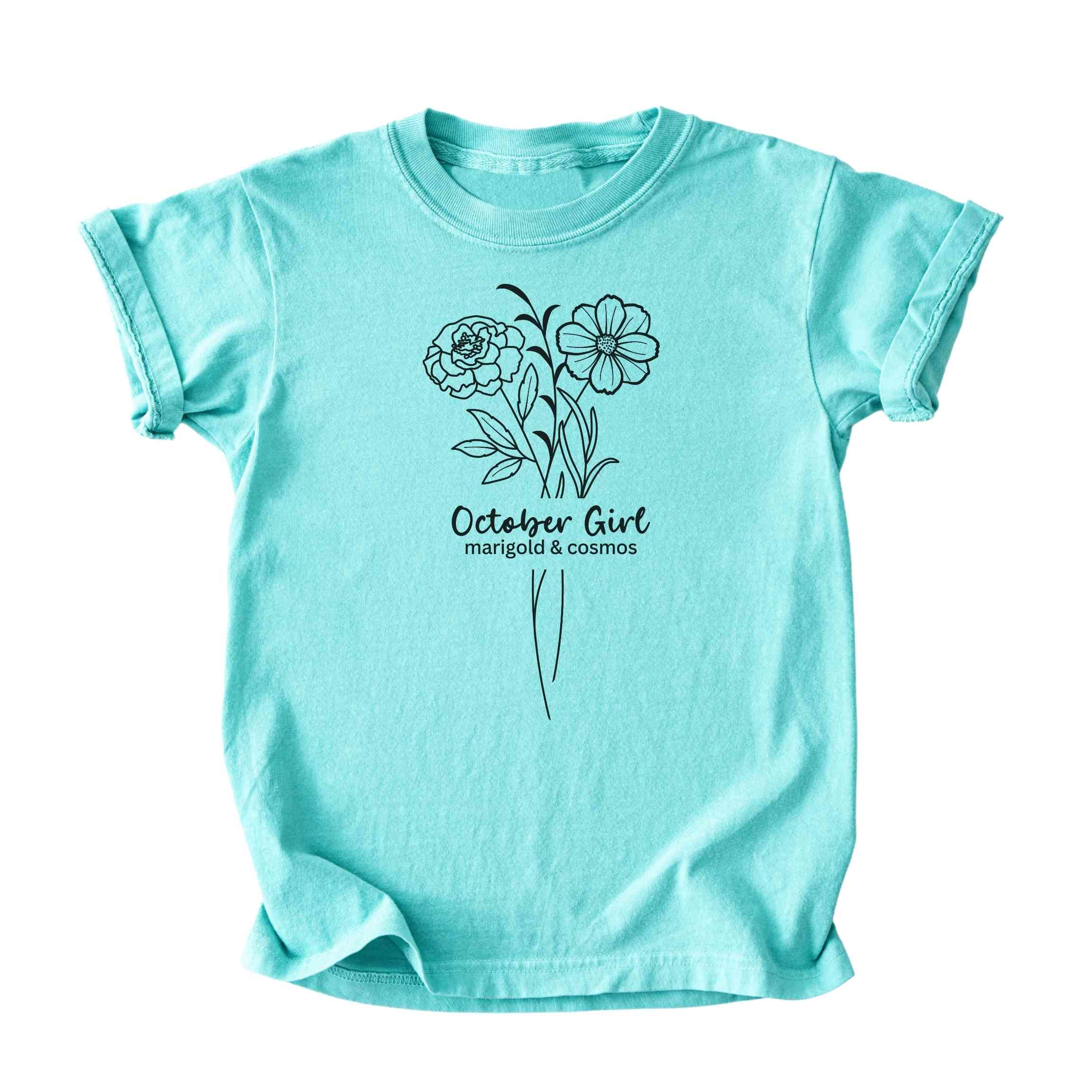 October Girl Birth Flowers (Line Art) Tee - Kids