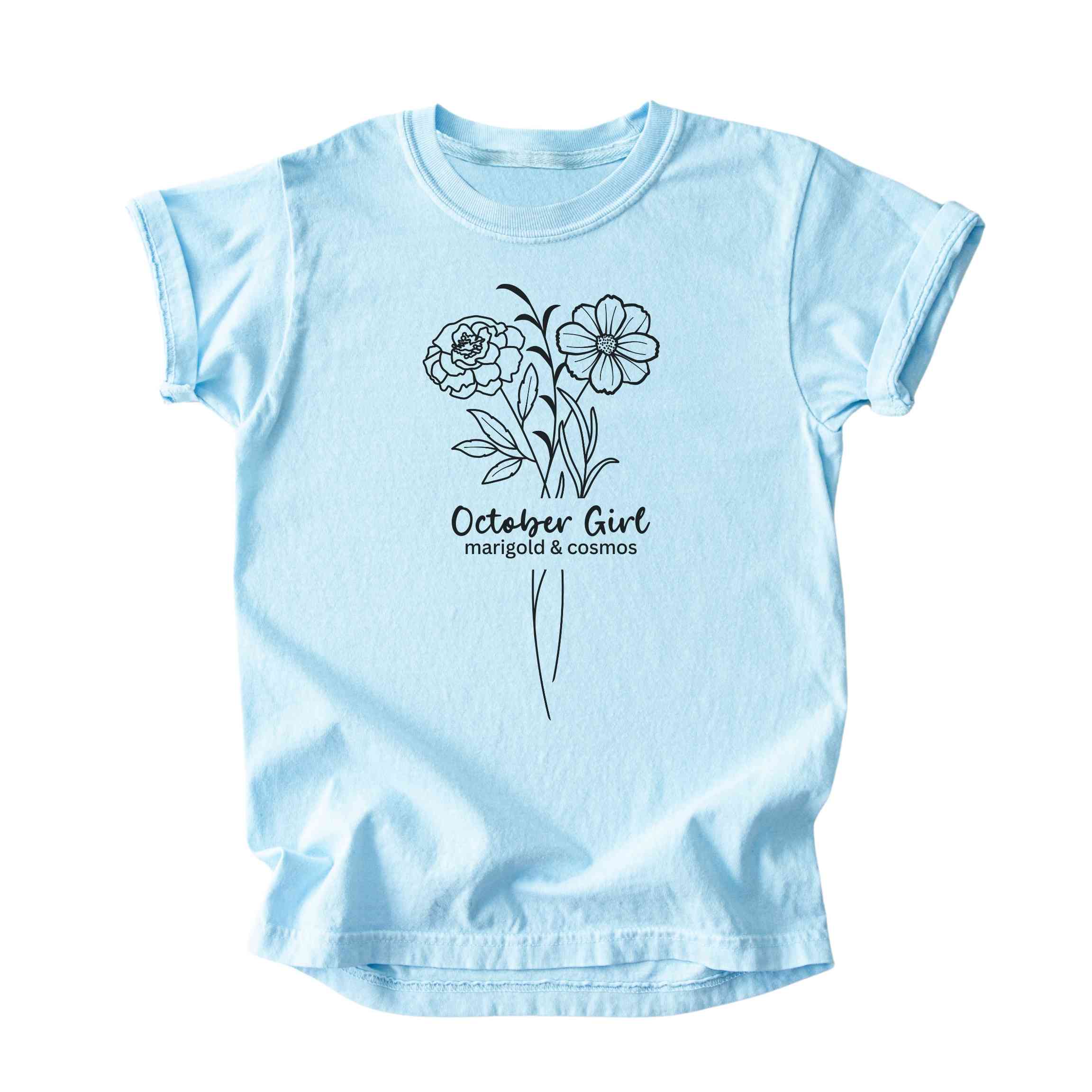 October Girl Birth Flowers (Line Art) Tee - Kids
