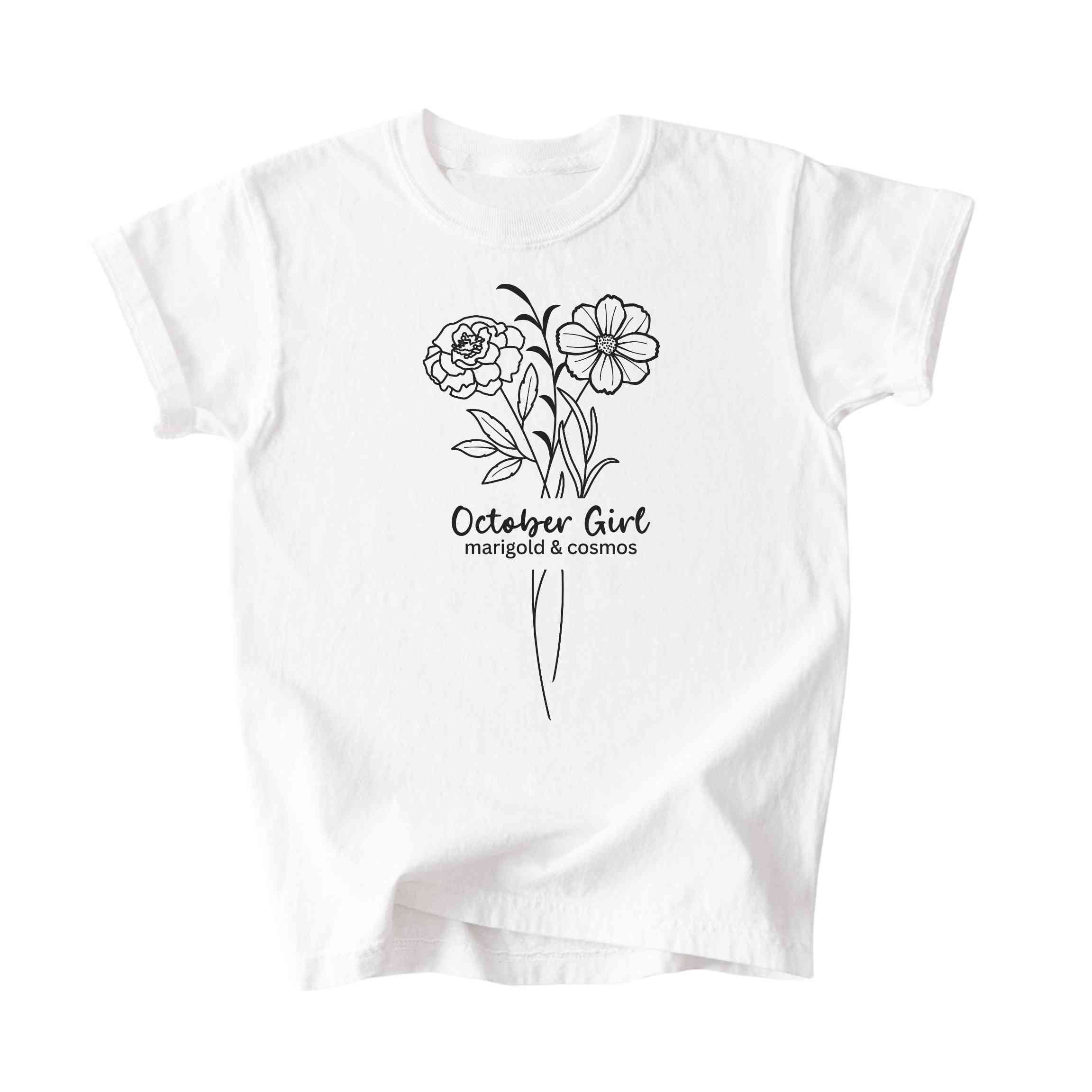 October Girl Birth Flowers (Line Art) Tee - Kids