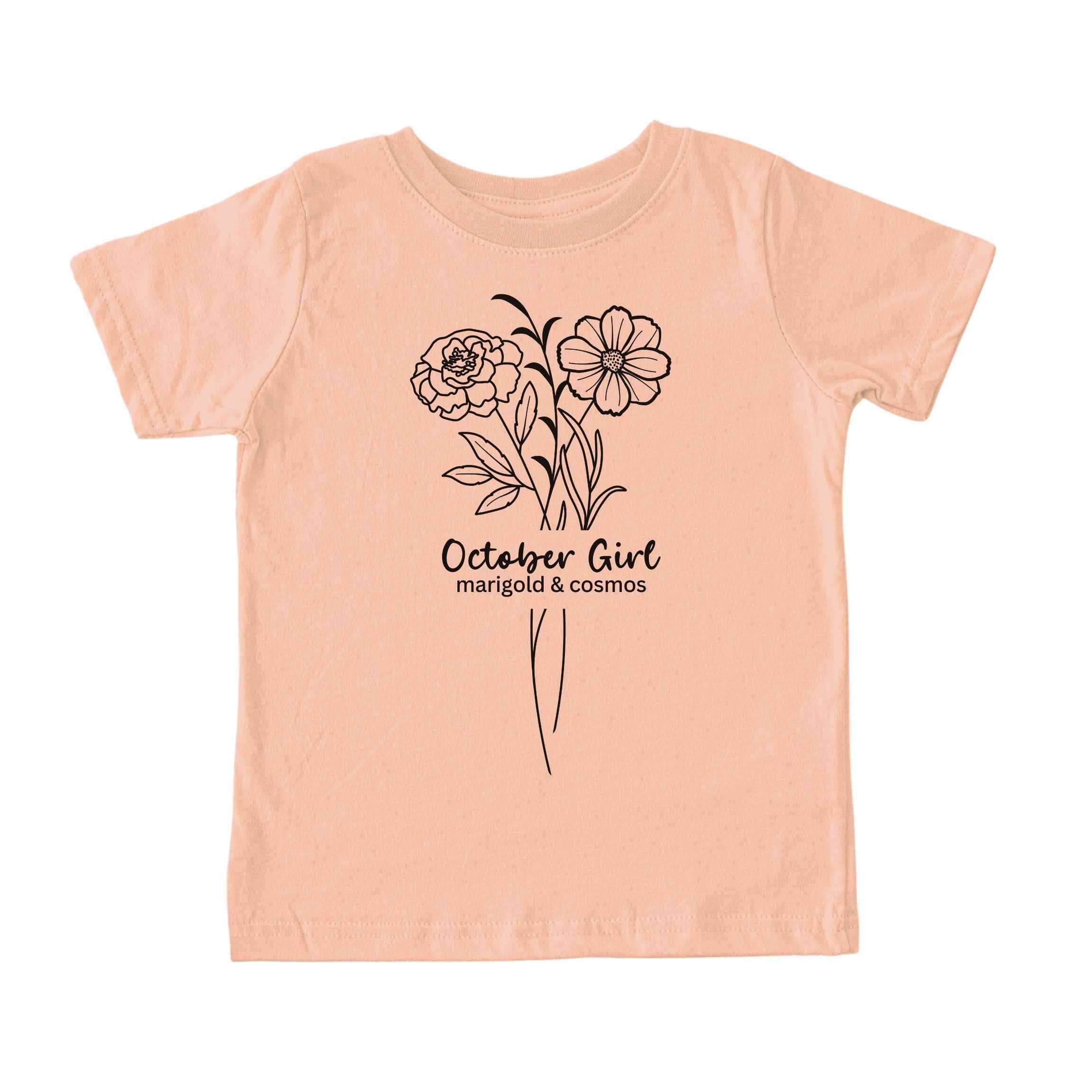 October Girl Birth Flowers (Line Art) Tee - Toddlers