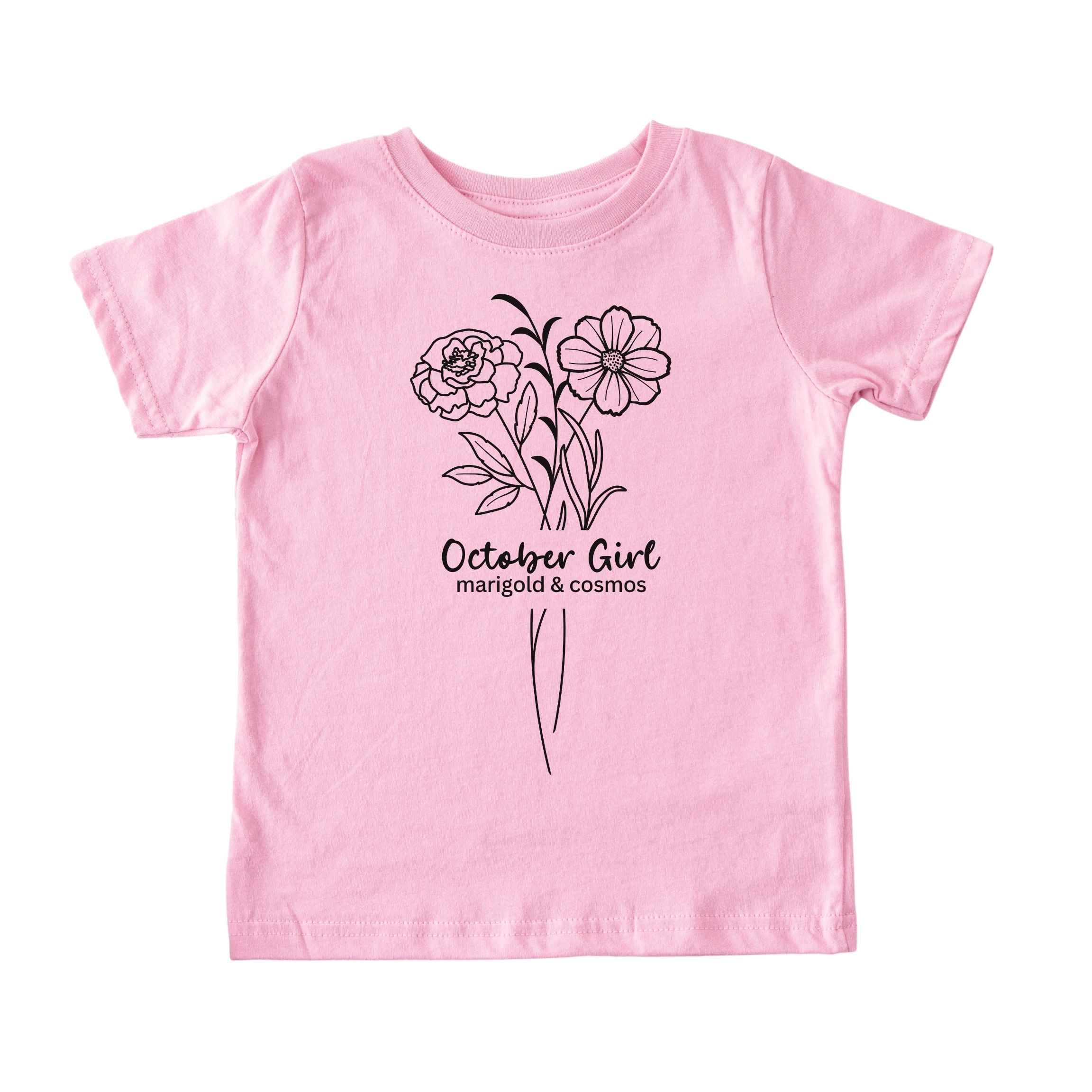 October Girl Birth Flowers (Line Art) Tee - Toddlers