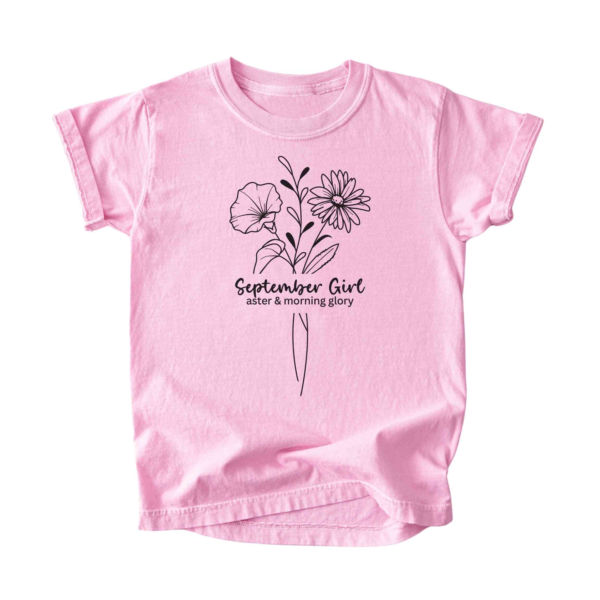 September Girl Birth Flowers (Line Art) Tee - Kids