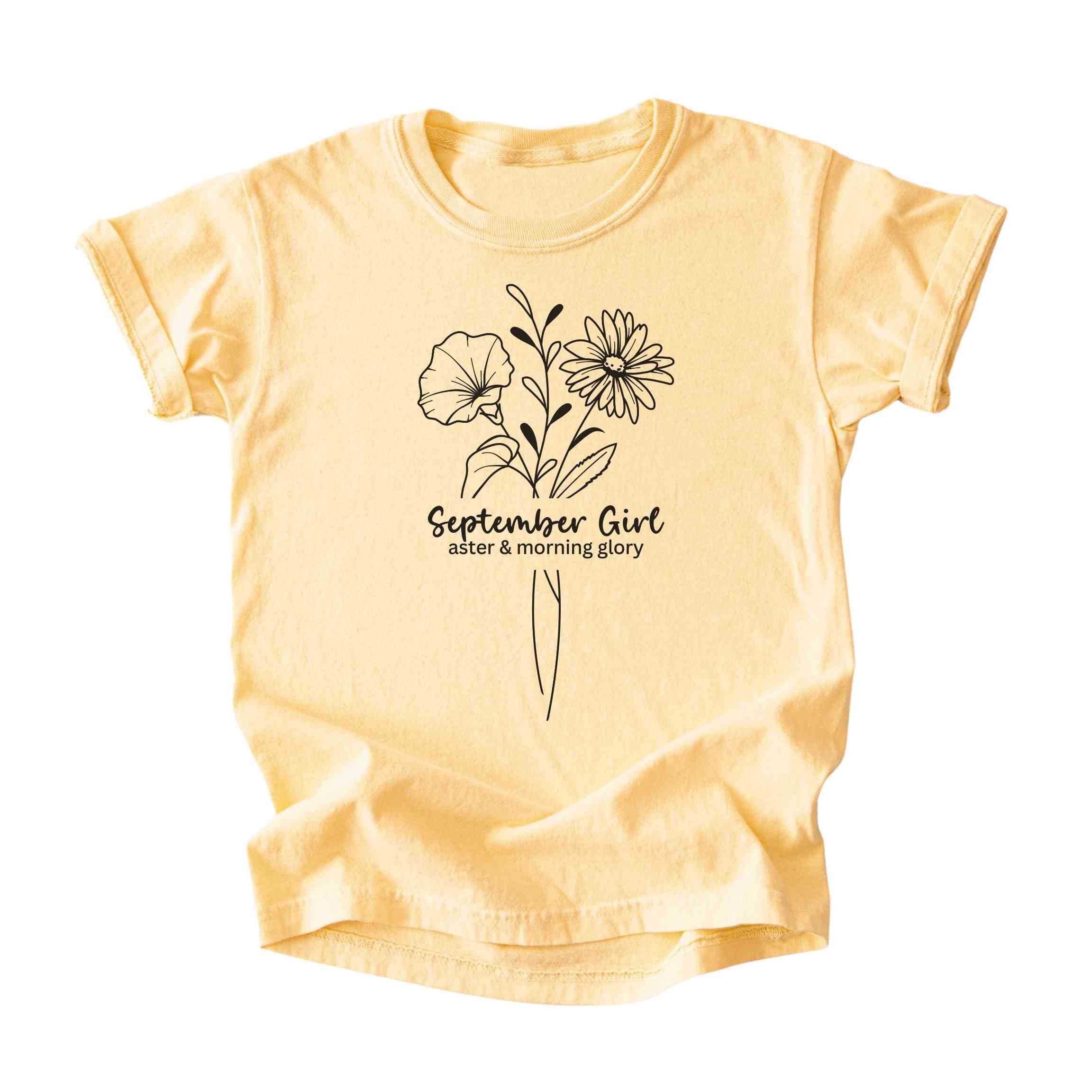 September Girl Birth Flowers (Line Art) Tee - Kids