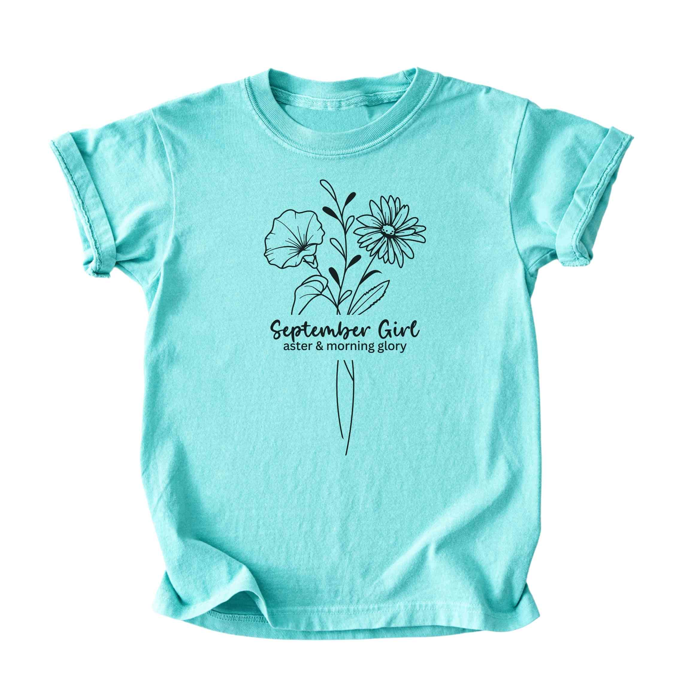 September Girl Birth Flowers (Line Art) Tee - Kids