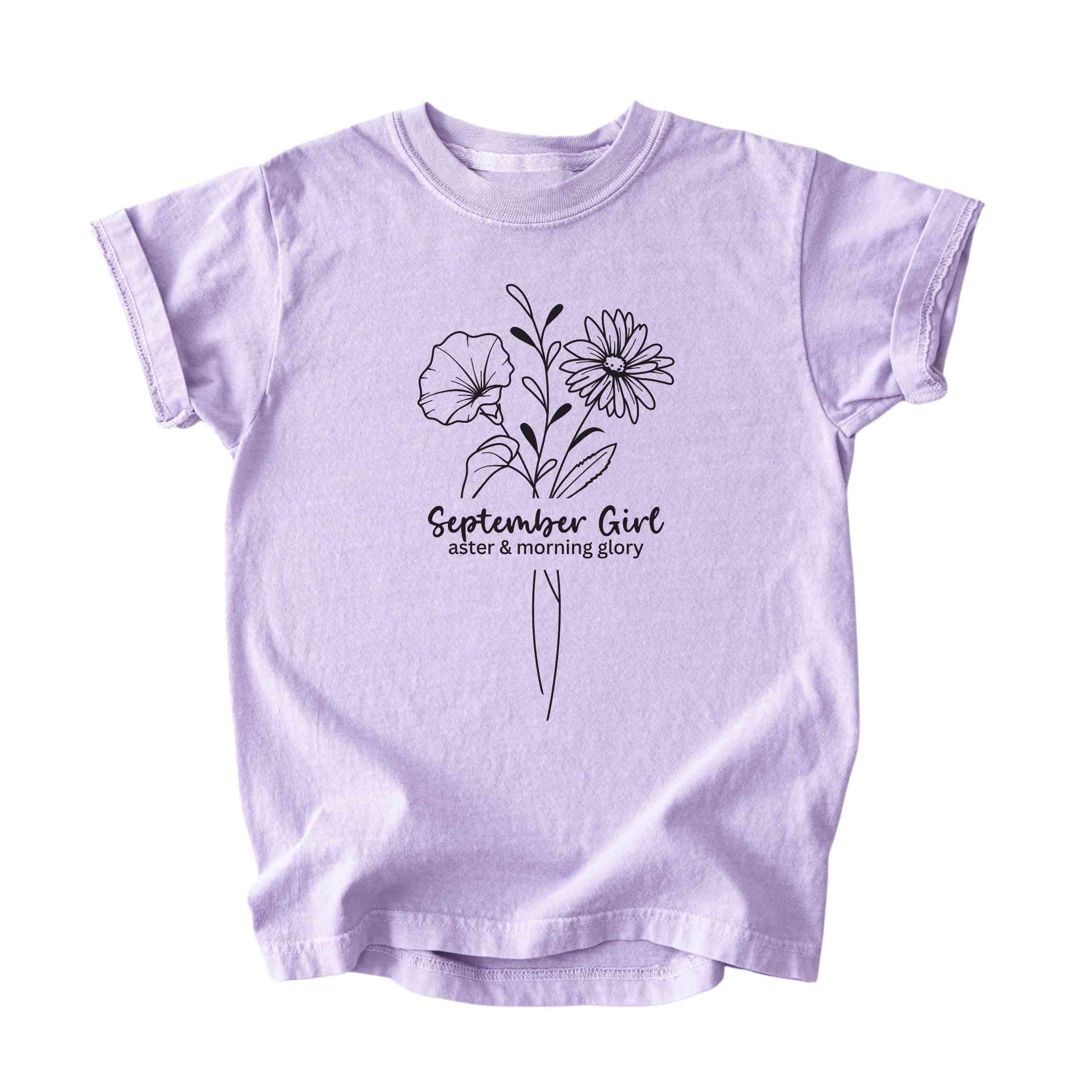 September Girl Birth Flowers (Line Art) Tee - Kids