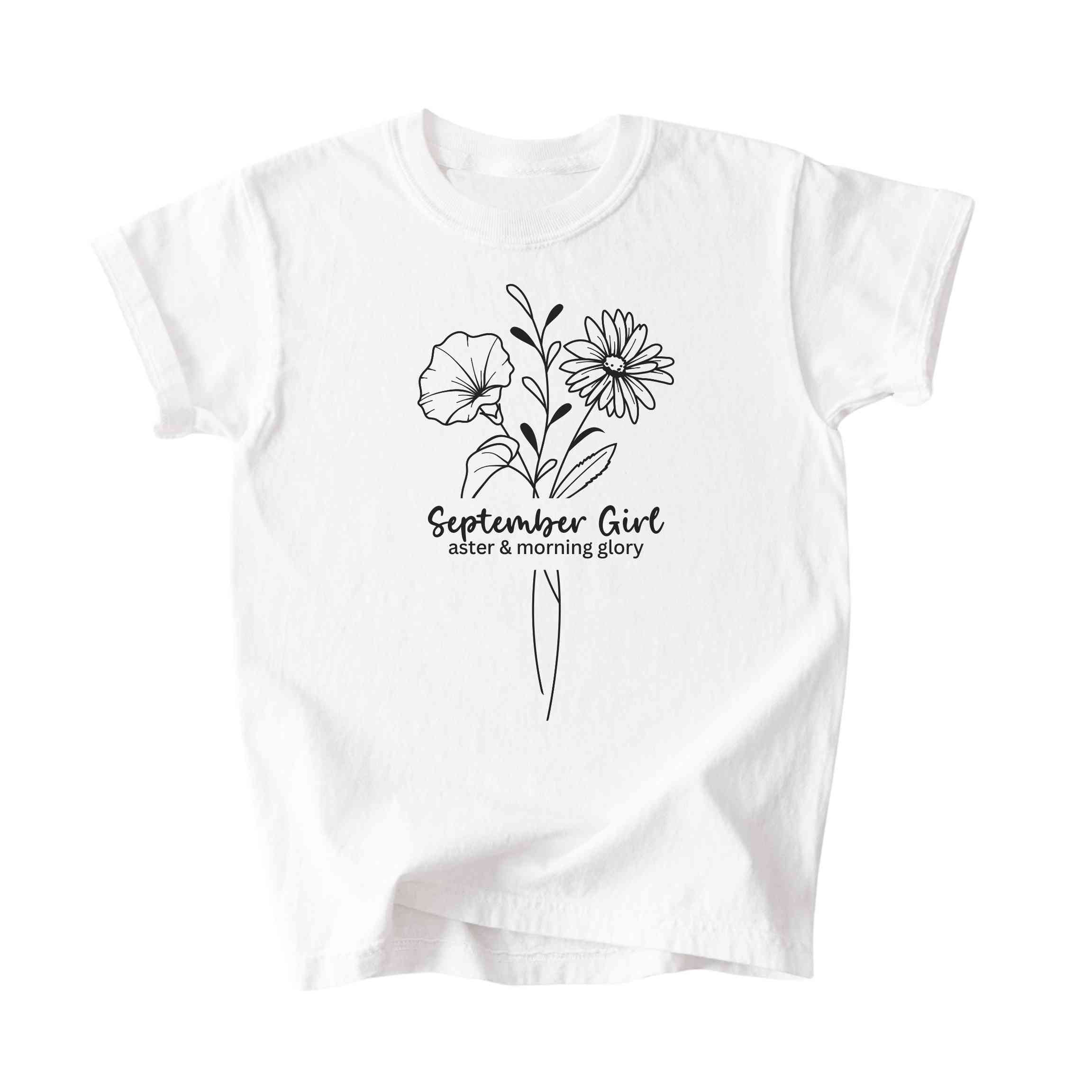 September Girl Birth Flowers (Line Art) Tee - Kids
