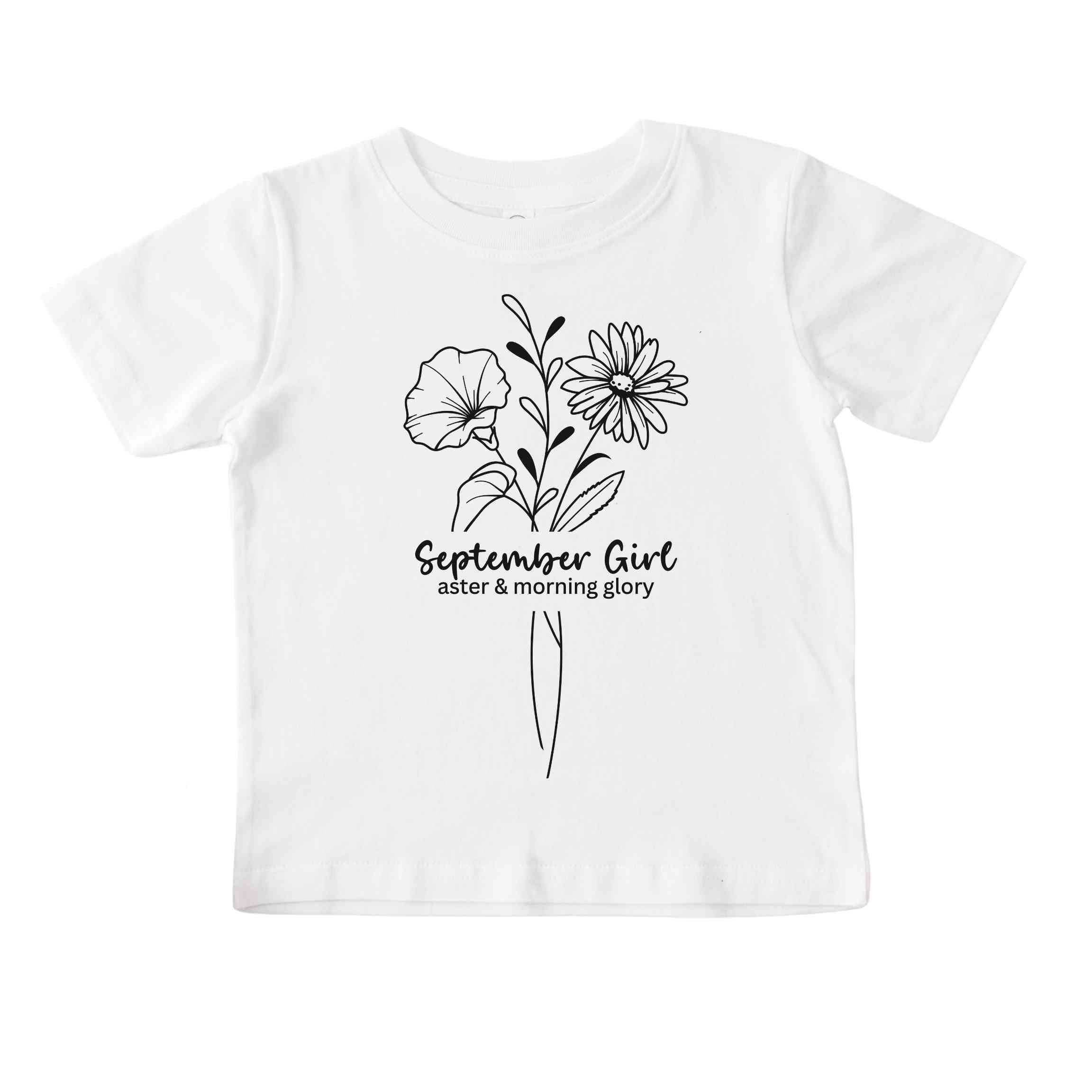 September Girl Birth Flowers (Line Art) Tee - Toddlers
